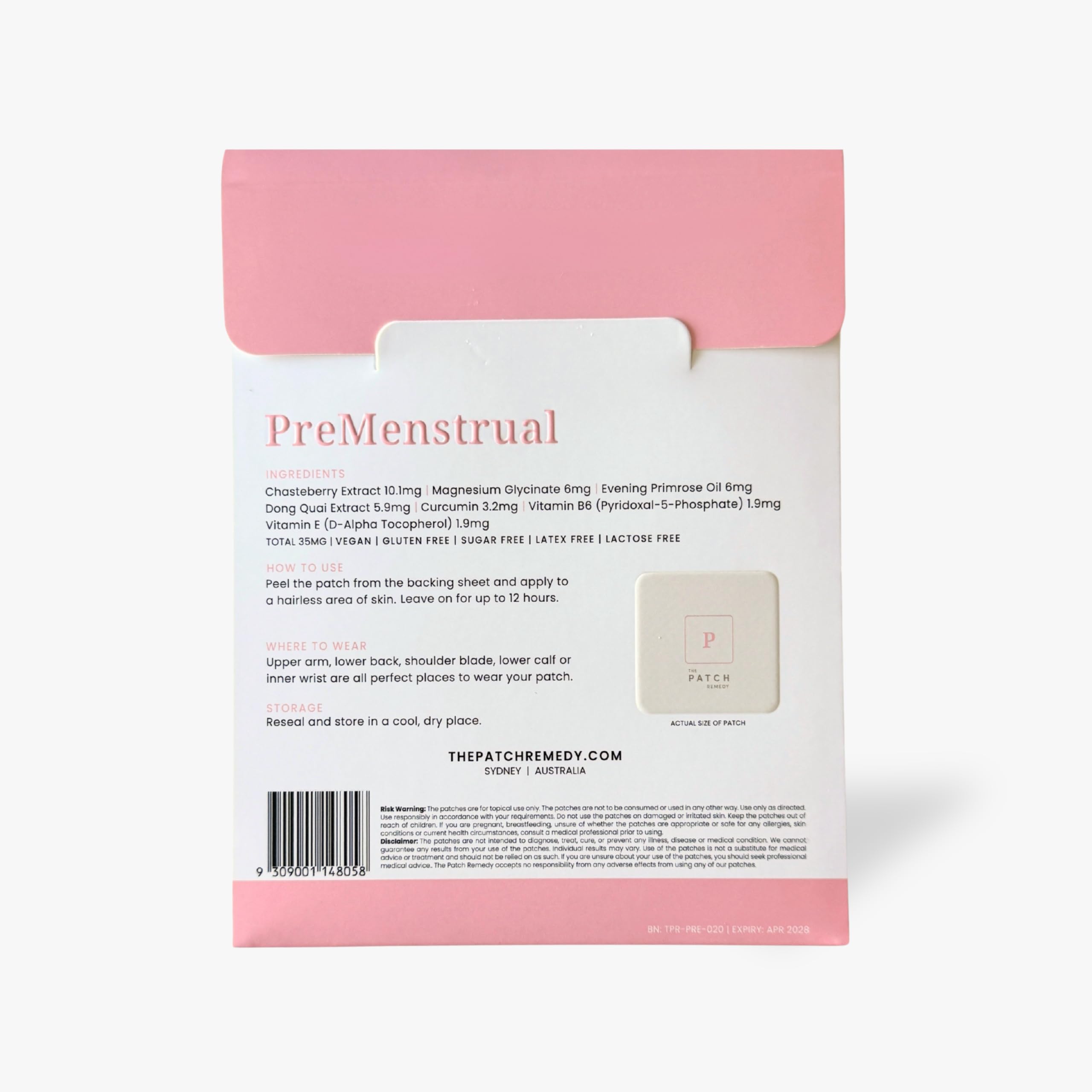 The Patch Remedy Pre Menstrual Patch | Chasteberry, Magnesium, Evening Primrose, Dong Quai, B6 & Vitamin E | 30 Patches The Patch Remedy buy supplements canada