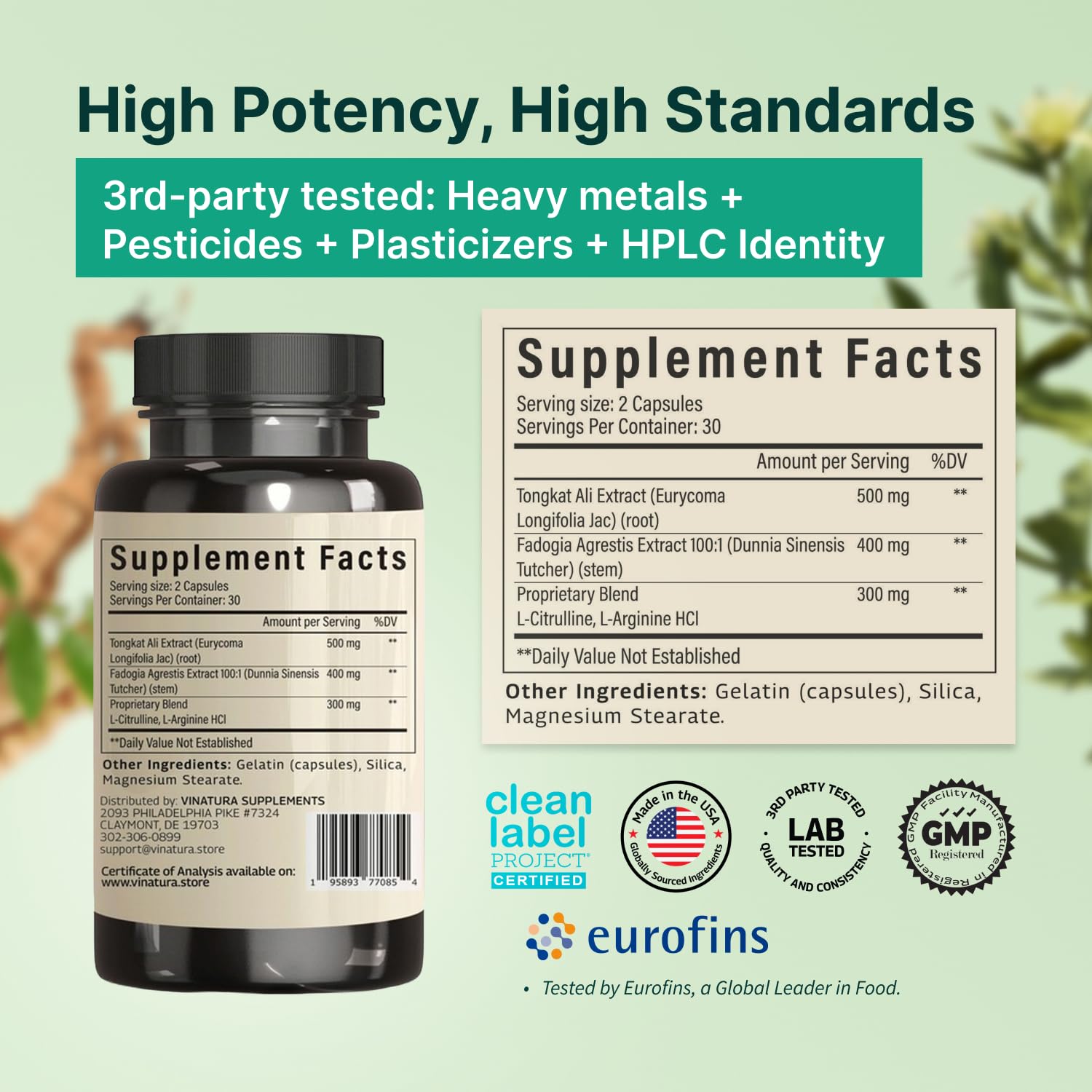 Tongkat Ali Fadogia Agrestis - 1200mg, Enhanced with Nitric Oxide Booster Supplement, Longjack Tongkat Ali for Men, VINATURA buy supplements canada