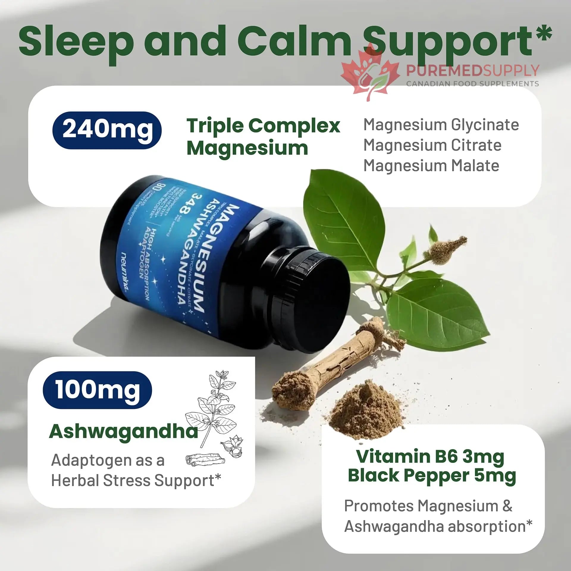 Magnesium Ashwagandha Complex | High-Absorption Multi Magnesium Supports Stress Relief, Sleep, Muscle & Heart Health | Vegan, Non-GMO, Gluten-Free, Made in USA, 90 Capsules((45-Day Supply) NEUMINA buy supplements canada