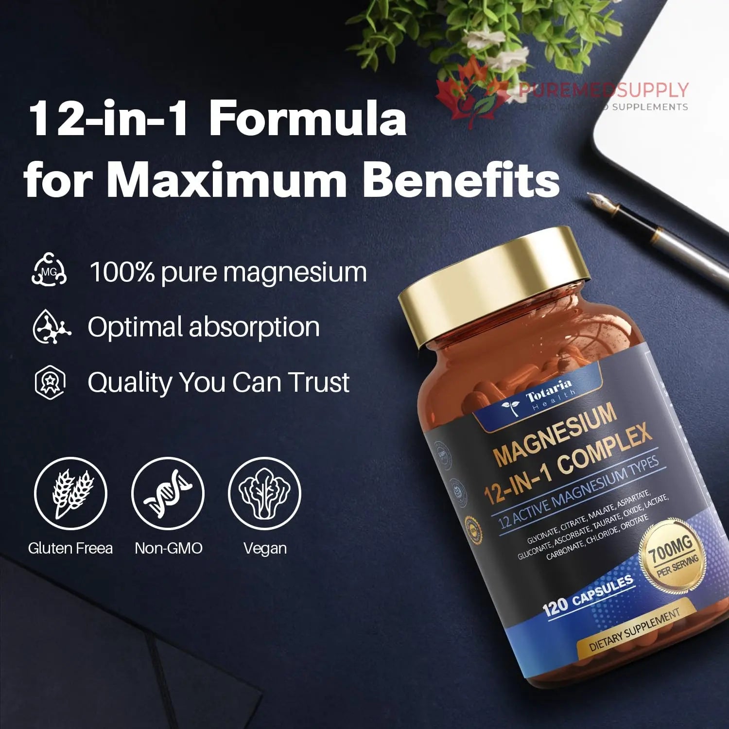 Totaria Magnesium Complex 700mg 12 in 1 Magnesium Supplement with Glycinate Citrate Malate Oxide Taurate Aspartate Orotate Magnesium Relaxation,Muscle,Heart Support, Vegan 120 Capsules Totaria buy supplements canada