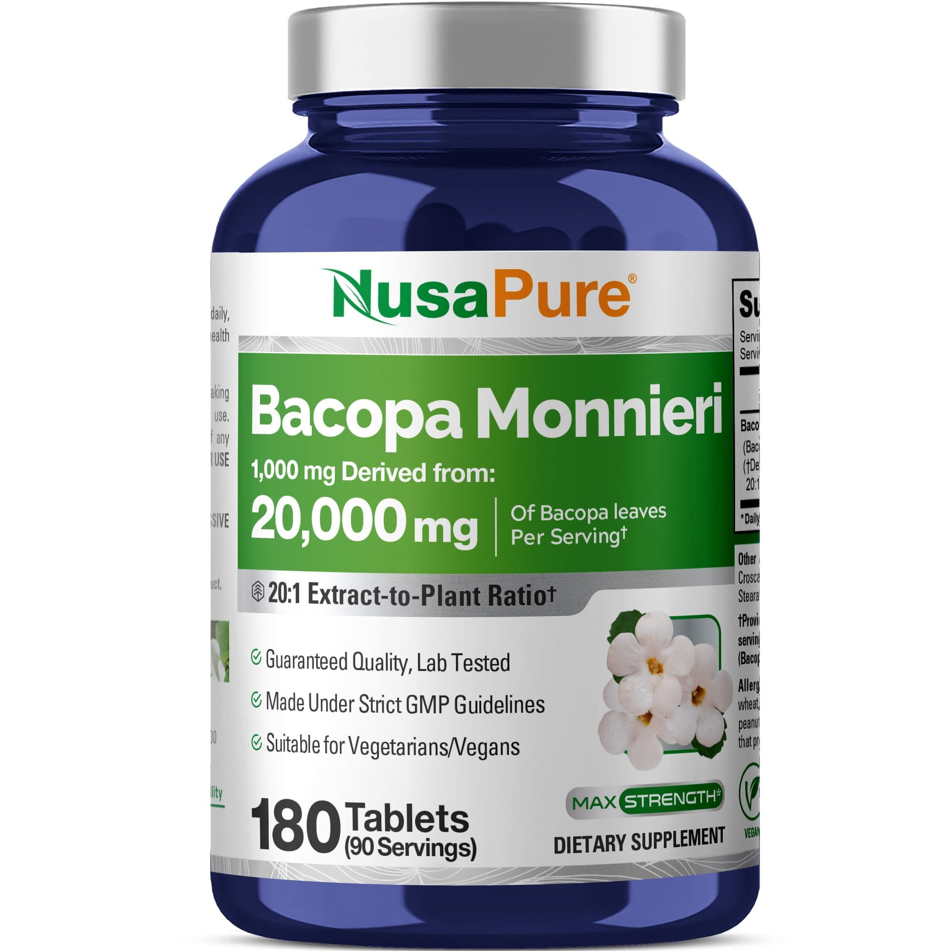 NusaPure Bacopa Leaf Monnieri Extract 20,000 mg 180 Tablets (Extract 20:1, Non-GMO, Gluten Free & Vegan) NusaPure buy supplements canada