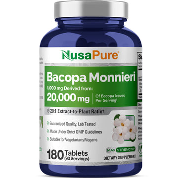 NusaPure Bacopa Leaf Monnieri Extract 20,000 mg 180 Tablets (Extract 20:1, Non-GMO, Gluten Free & Vegan) NusaPure buy supplements canada