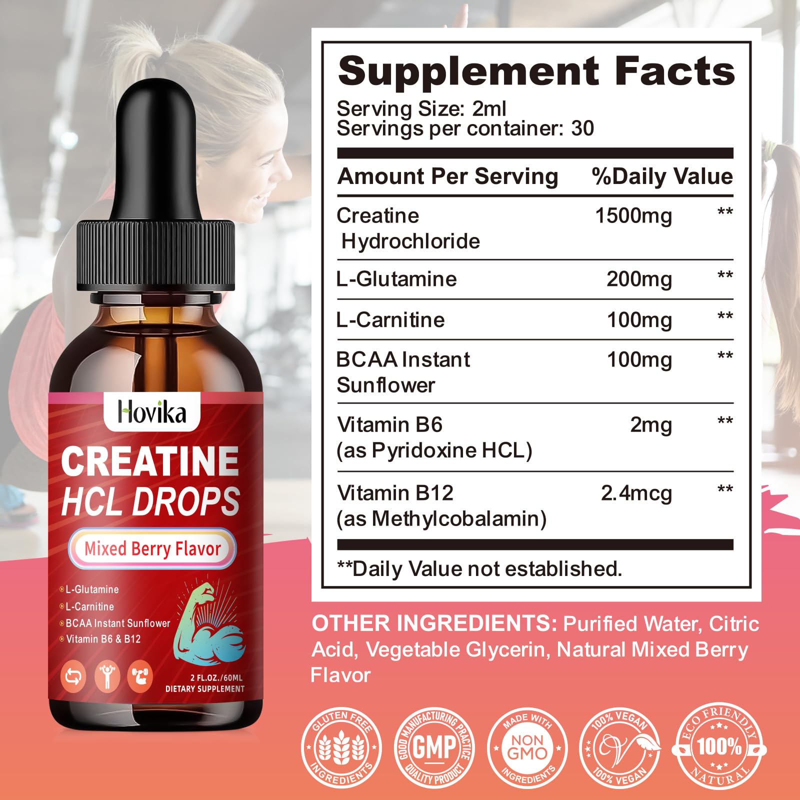 Creatine HCL Liquid Drops for Men & Women, Creatine Hydrochloride with L-Carnitine, L-Glutamine, BCAA, Vitamin B12 & B6 for Muscle Growth & Recovery-Vegan, Mixed Berry Flavor Flavor, 2 Fl Oz Hovika buy supplements canada