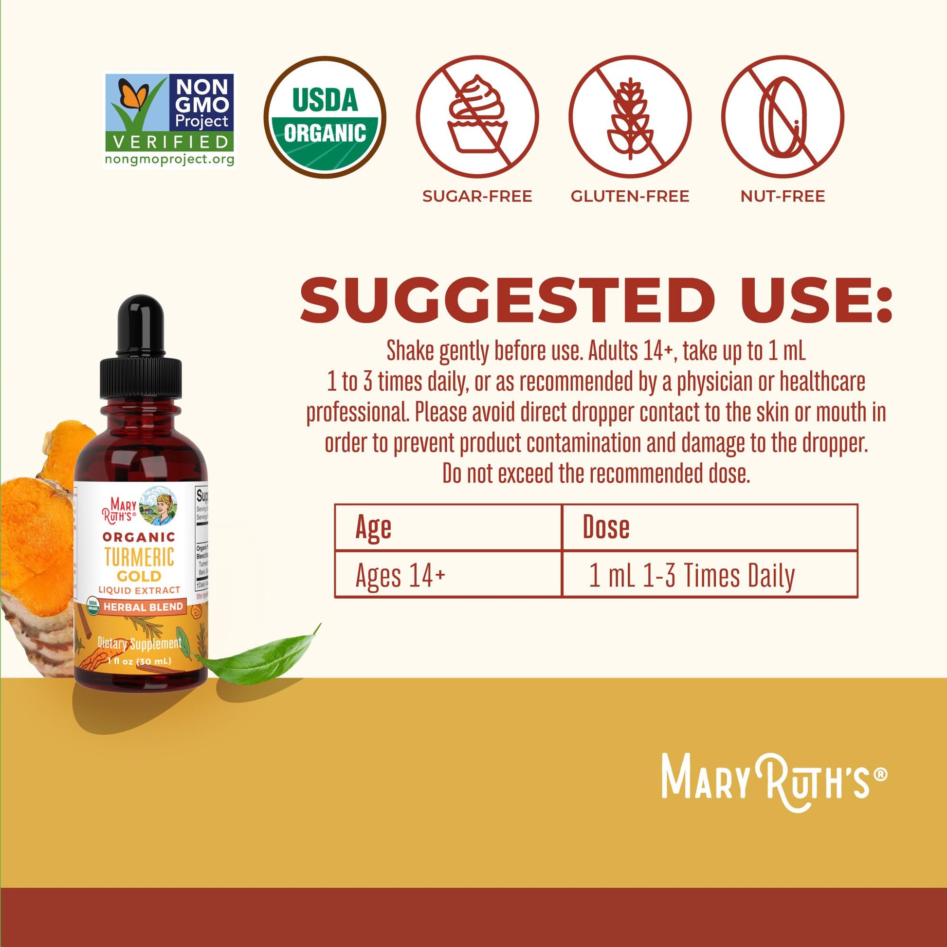 MaryRuth Organics USDA Turmeric Gold Liquid Drops | Herbal Blend | Turmeric Curcumin | Black Pepper | Cassia Cinnamon Bark | Ginger Root | Immune Support | Non-GMO Project Verified | Vegan | 1oz MARYRUTH'S buy supplements canada