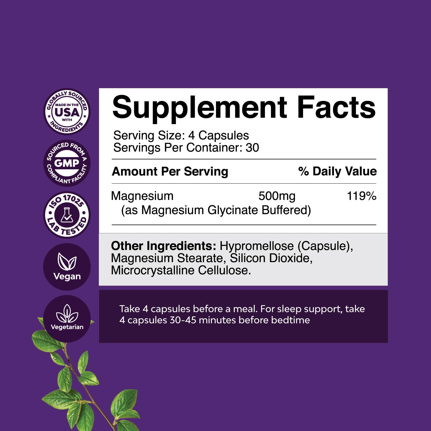 Pure Magnesium Glycinate Supplement 500mg - Magnesium for Sleep and Rest Capsules for Men & Women - Unflavored Vegan High Absorption Pills for Relaxation Support - 120 Count Natures Craft buy supplements canada