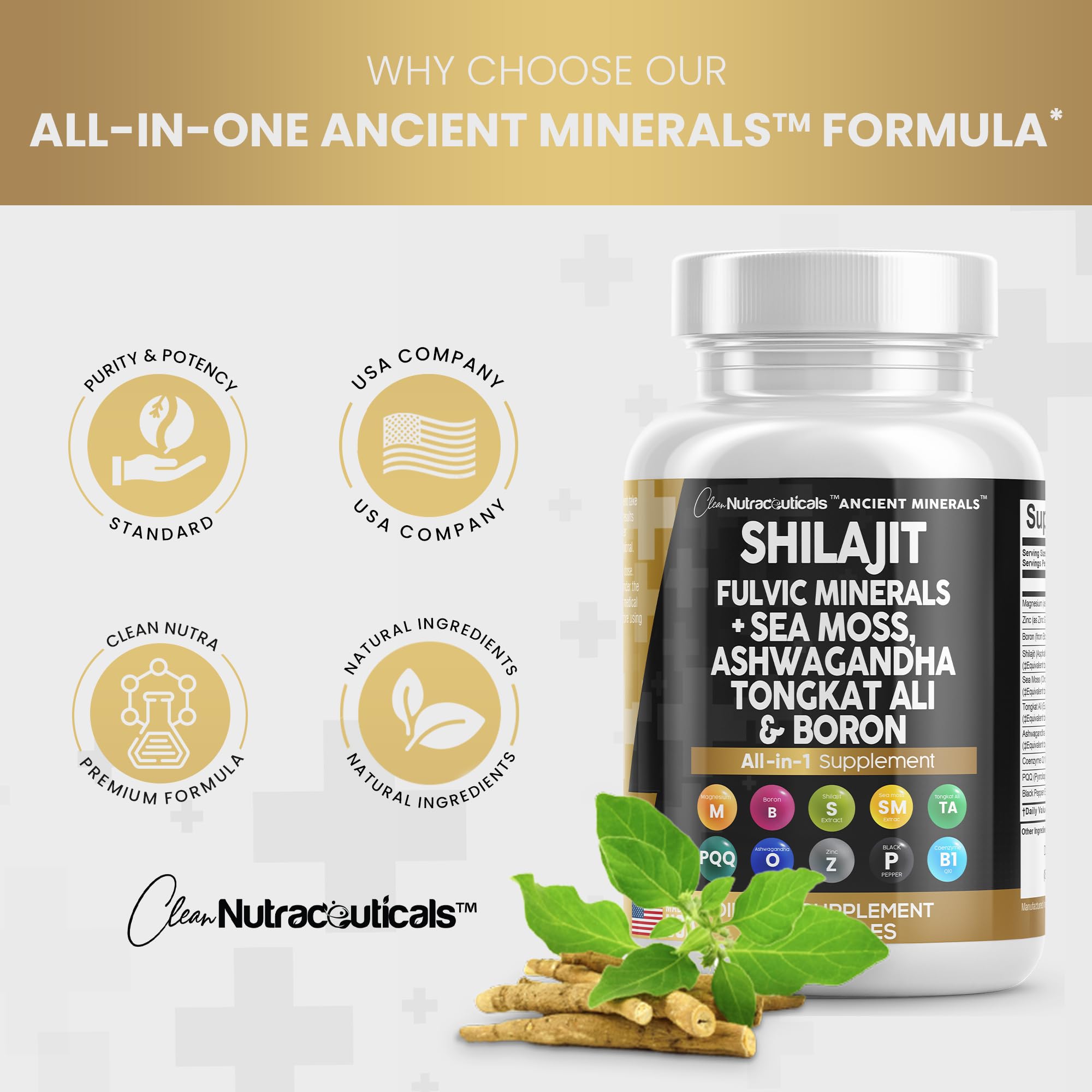 Pure Shilajit Supplement 10,000mg Himalayan w Sea Moss 6000mg Clean Nutraceuticals buy supplements canada