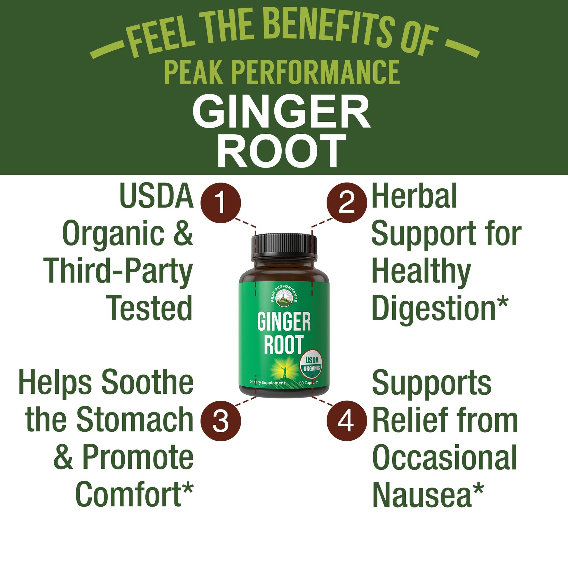 Peak Performance USDA Organic Ginger Root Capsules. Vegan Ginger Pills Supplement for Women & Men to Support Digestion, Occasional Nausea Relief, Gas & Bloat Support, and Gentle Stomach Comfort Peak Performance buy supplements canada
