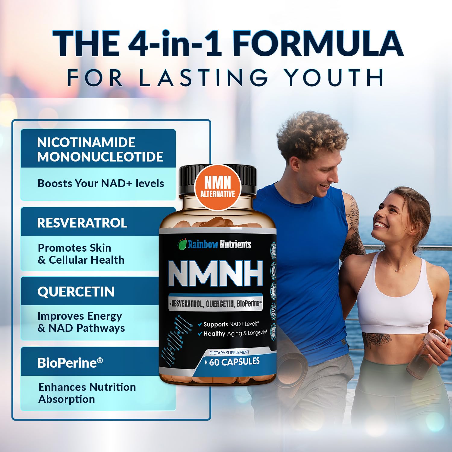 NMNH Supplement (NMN Alternative) NAD Booster for Anti-Aging, Cellular Energy & Nice Skin- Dihydronicotinamide mononucleotide, Resveratrol, Quercetin & BioPerine® for Max Absorption- 60 caps Rainbow Nutrients, LLC buy supplements canada