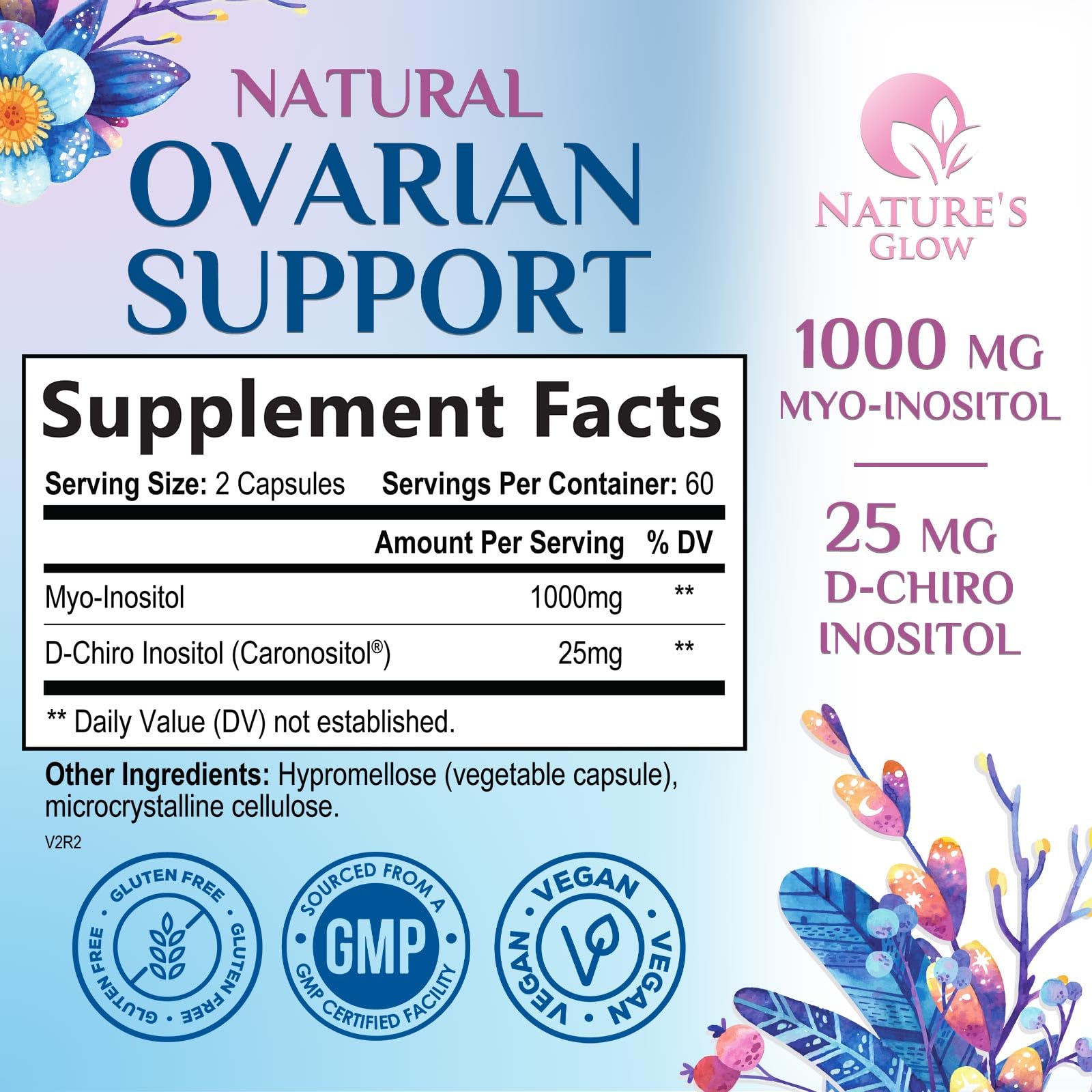 Myo-Inositol & D-Chiro Inositol 1025mg - 40:1 Ideal Ratio for Ovarian Support, Vegan Myo & D Chiro Supplement for Women's Natural Balance and Hormone Support, Vitamin B8, Non-GMO - 120 Capsules Nature's Glow buy supplements canada