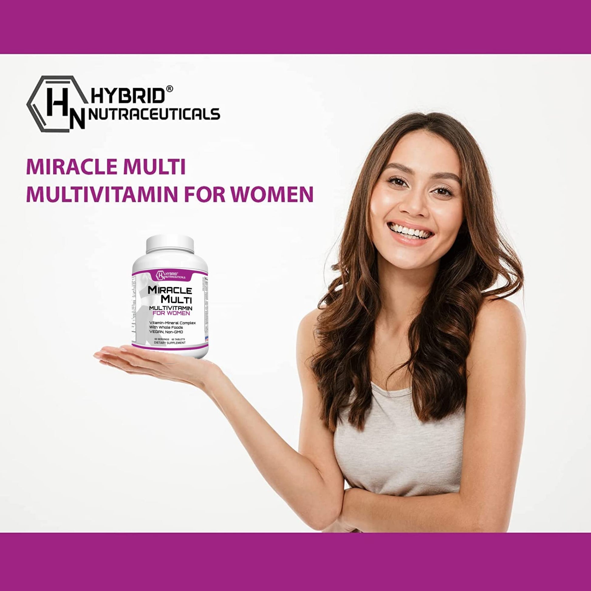 Hybrid Nutraceuticals MiracleMulti Women Multivitamin with Probiotics, Biotin, Folic Acid, Enzymes + Fruit & Vegetable Blend - Immune Support, Heart Health, Energy: 60 Servings (Non-GMO) Hybrid Nutraceuticals buy supplements canada