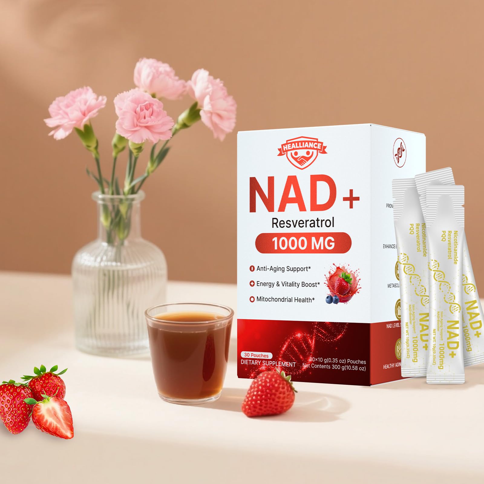 Healliance NAD+ Liquid Supplement 1000mg - Features Nicotinamide Riboside Resveratrol with PQQ for Targeted Healthy Aging and Cellular Energy Support, 30 Packets for Women and Men Healliance buy supplements canada