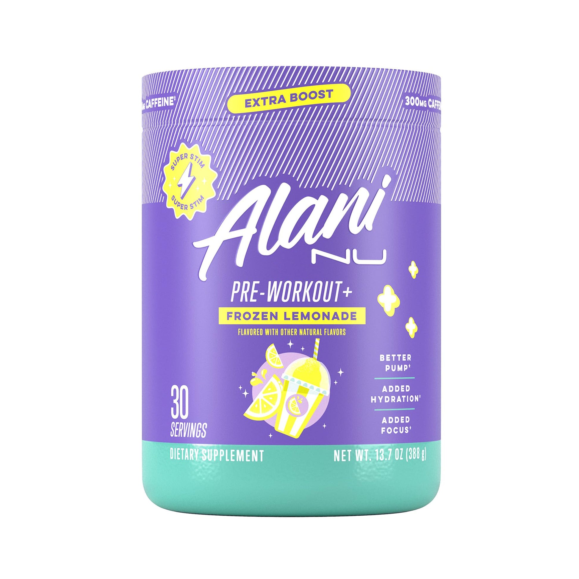 Alani Nu Pre Workout+ Powder Frozen Lemonade, Extra Boost, Sugar Free, 300mg Caffeine, L-Theanine, Beta-Alanine, Citrulline, 30 Servings Alani Nu buy supplements canada