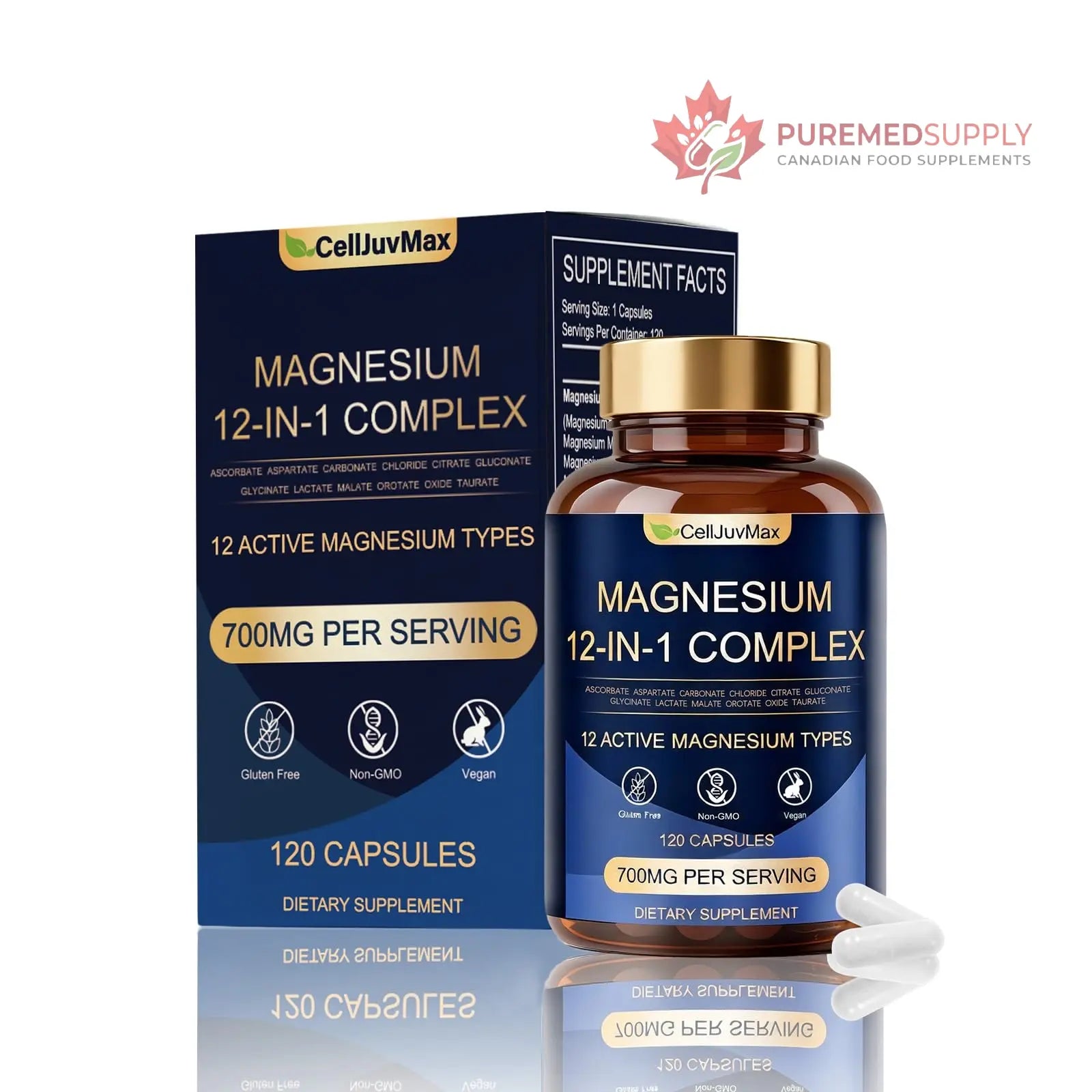 Magnesium 12-in-1 Complex 700mg, with Glycinate & Citrate, Vegan Supplement for Daily Wellness, 120 Capsules (1) WOJJ buy supplements canada