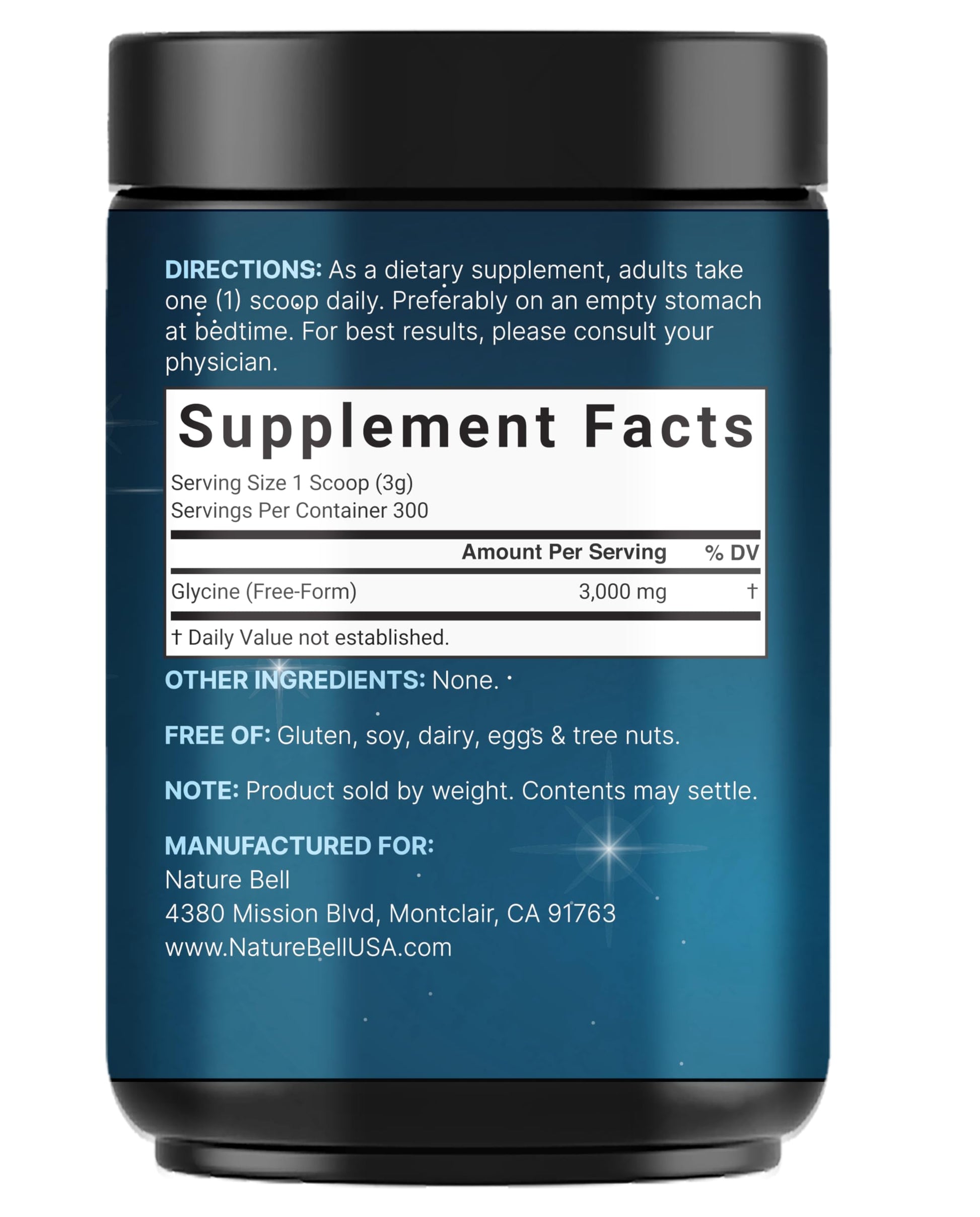 Glycine Powder, 300 Servings (2 lb) – 3,000 mg Free-Form Glycine Per Serving – Unflavored Pure Powder – Non-GMO, cGMP Manufactured NatureBell buy supplements canada