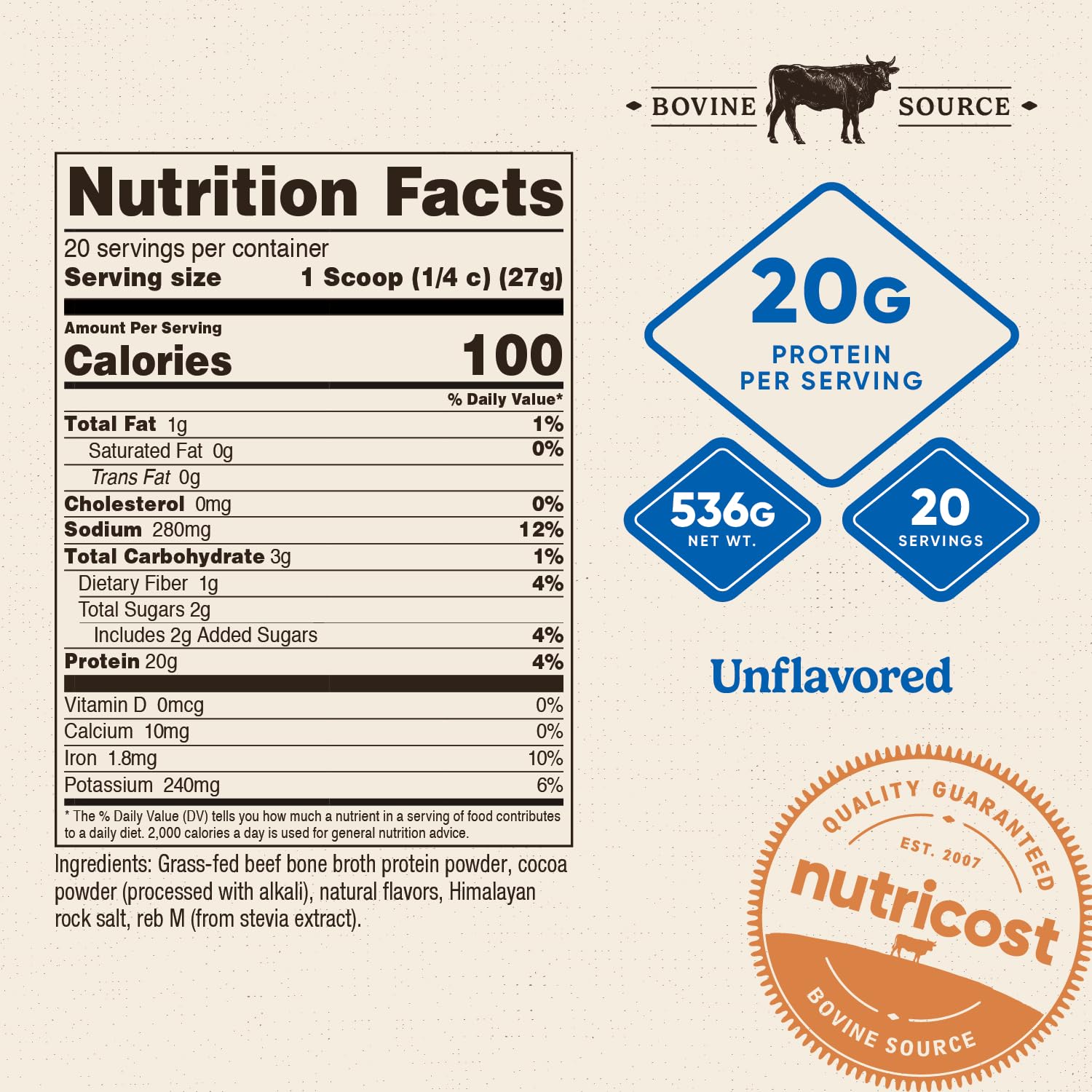 Nutricost Beef Bone Broth Protein Powder Chocolate (20 Servings) - Gluten-Free, GMO-Free Nutricost buy supplements canada