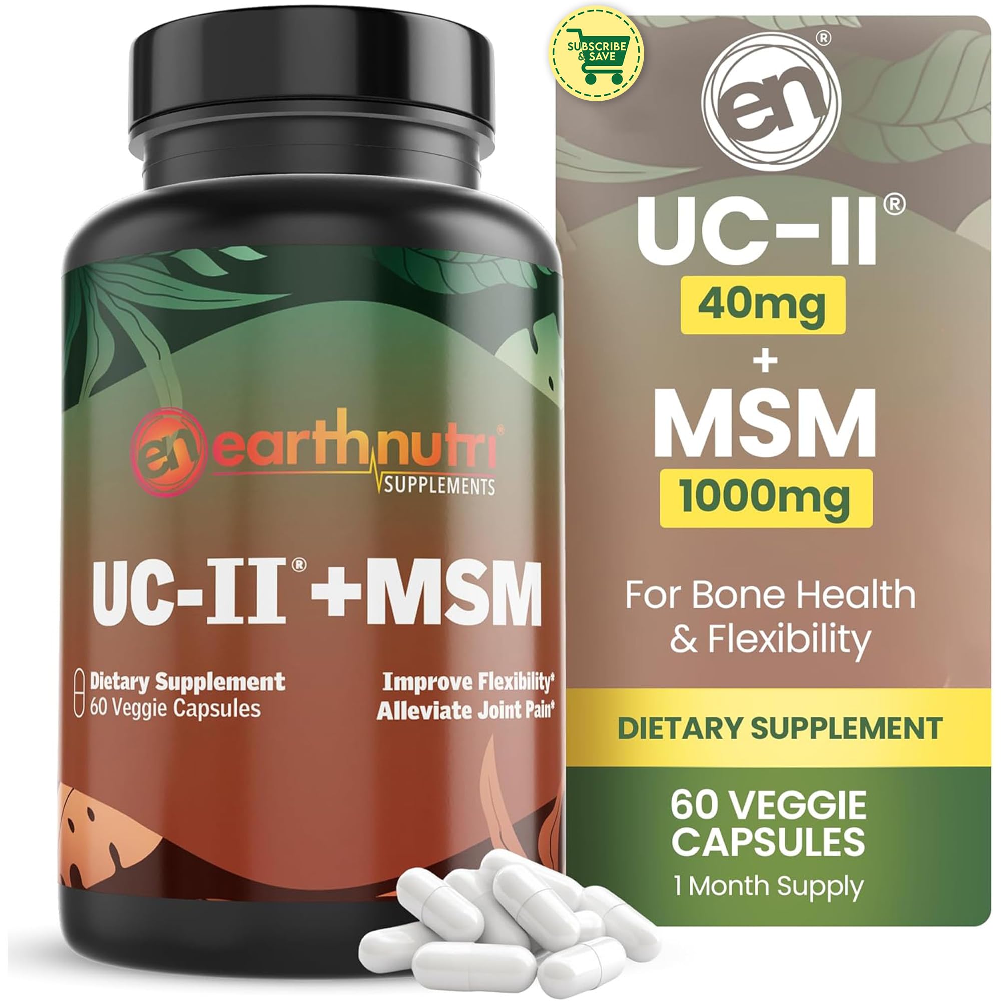 EarthNutri UC-II Collagen & MSM Supplement for Bone Health and Joint Flexibility Joint Supplement - 40mg UC-II Providing 10mg Total Collagen & 1000mg MSM - 60 Capsules (2 Caps Daily) EarthNutri buy supplements canada