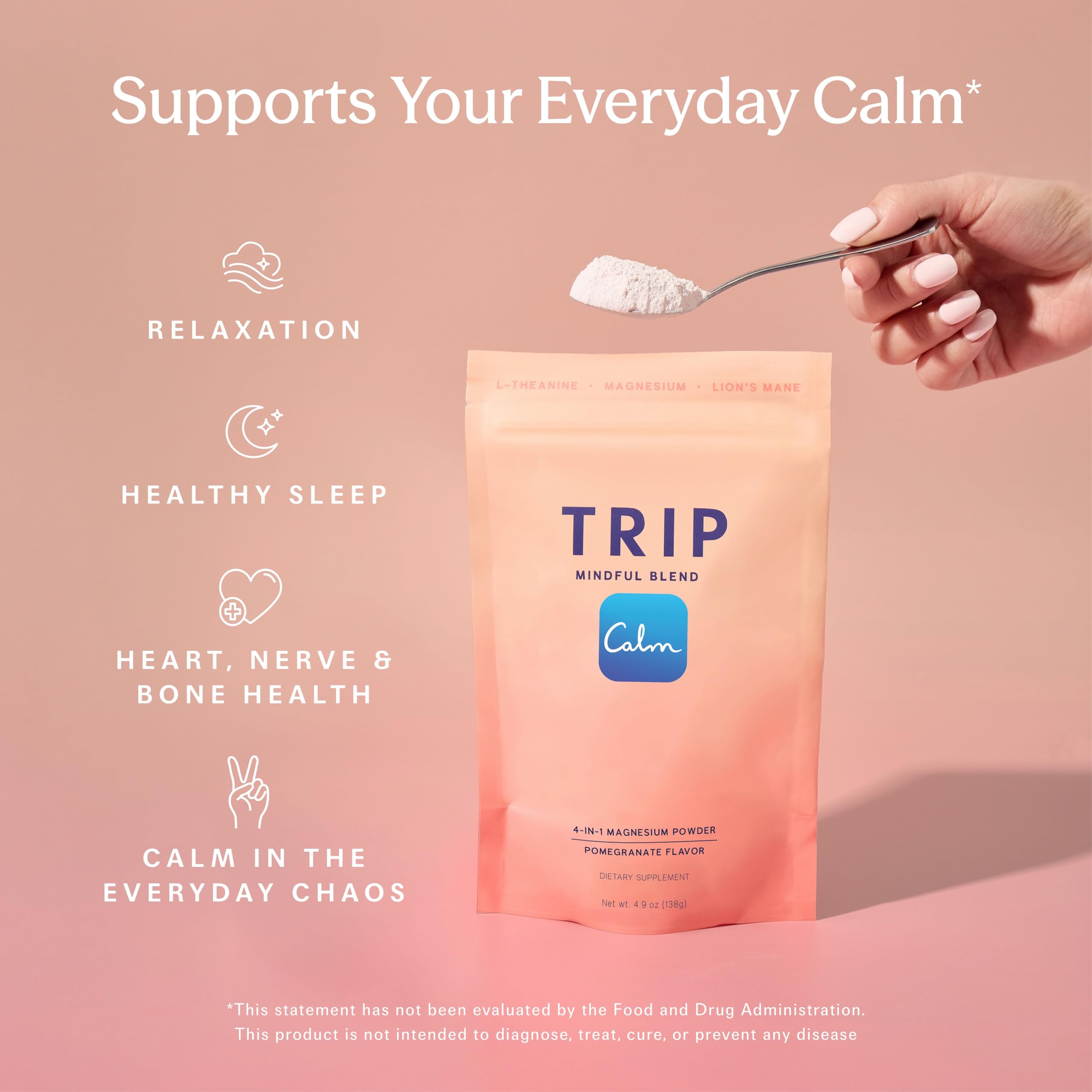 TRIP Magnesium Glycinate Powder with L-Theanine & Lion’s Mane, Sugar Free Magnesium Supplement for Adults, 250mg Magnesium per Drink Mix Serving, Pomegranate Orange Blossom, 1 Bag - 30 Servings TRIP buy supplements canada