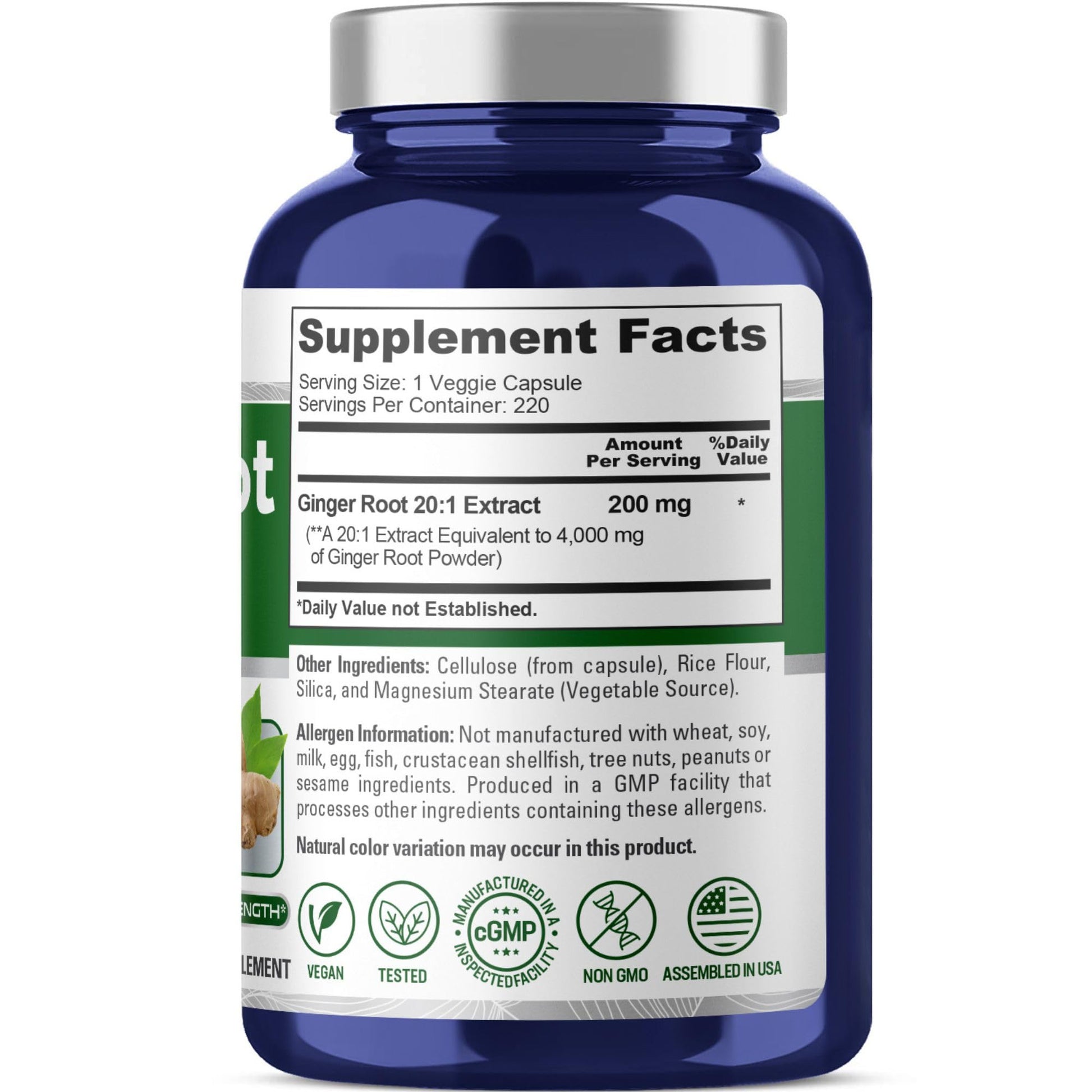 NusaPure Ginger Root Capsules 20:1 Extract, 200 mg Equivalent to 4,000mg per Veggie Caps | 220 Count | Non-GMO & Vegan NusaPure buy supplements canada