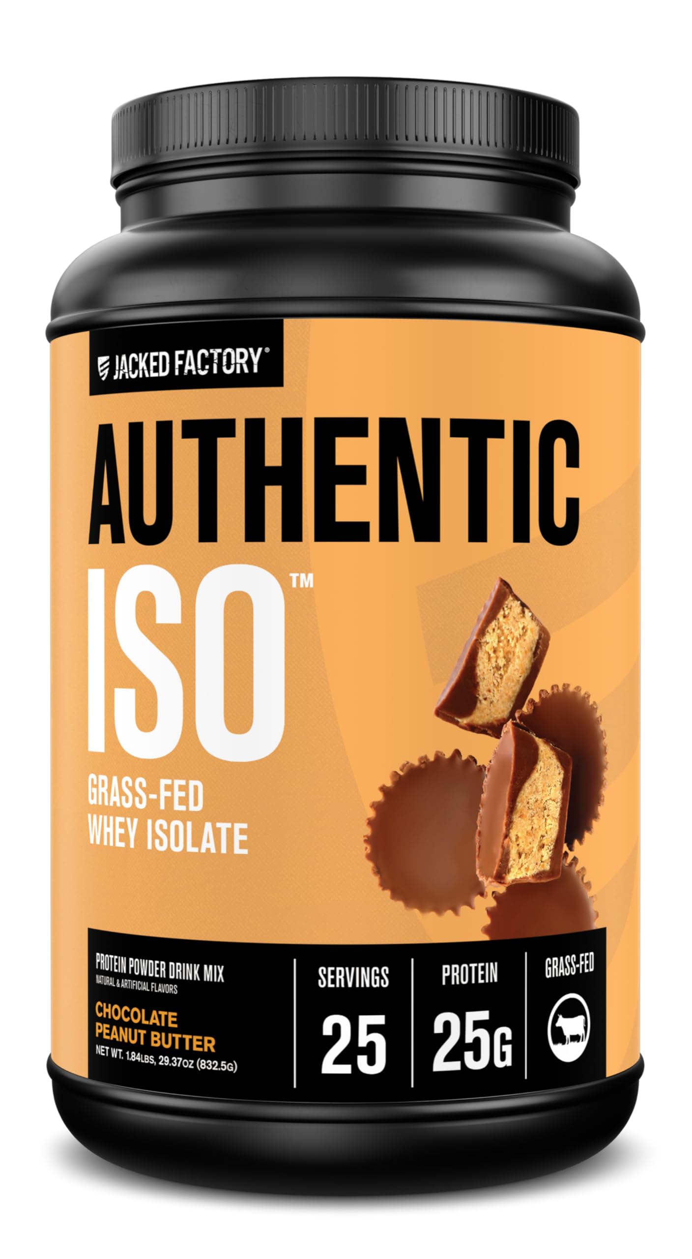 Jacked Factory Authentic ISO Grass Fed Whey Protein Isolate Powder - Low Carb, Non-GMO Muscle Building Protein w/No Fillers, Post Workout Recovery, Chocolate Peanut Butter - 25 Servings Jacked Factory buy supplements canada
