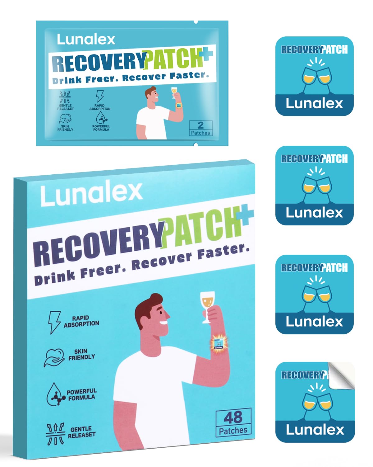 Lunalex Recovery Patch 48 Pack - Wake Up Refreshed & Balanced After Celebration - Plant-Based Formula for Morning Wellness - Bachelorette & Wedding Party Favors - 2 Patches per Sachet, Waterproof Lunalex buy supplements canada