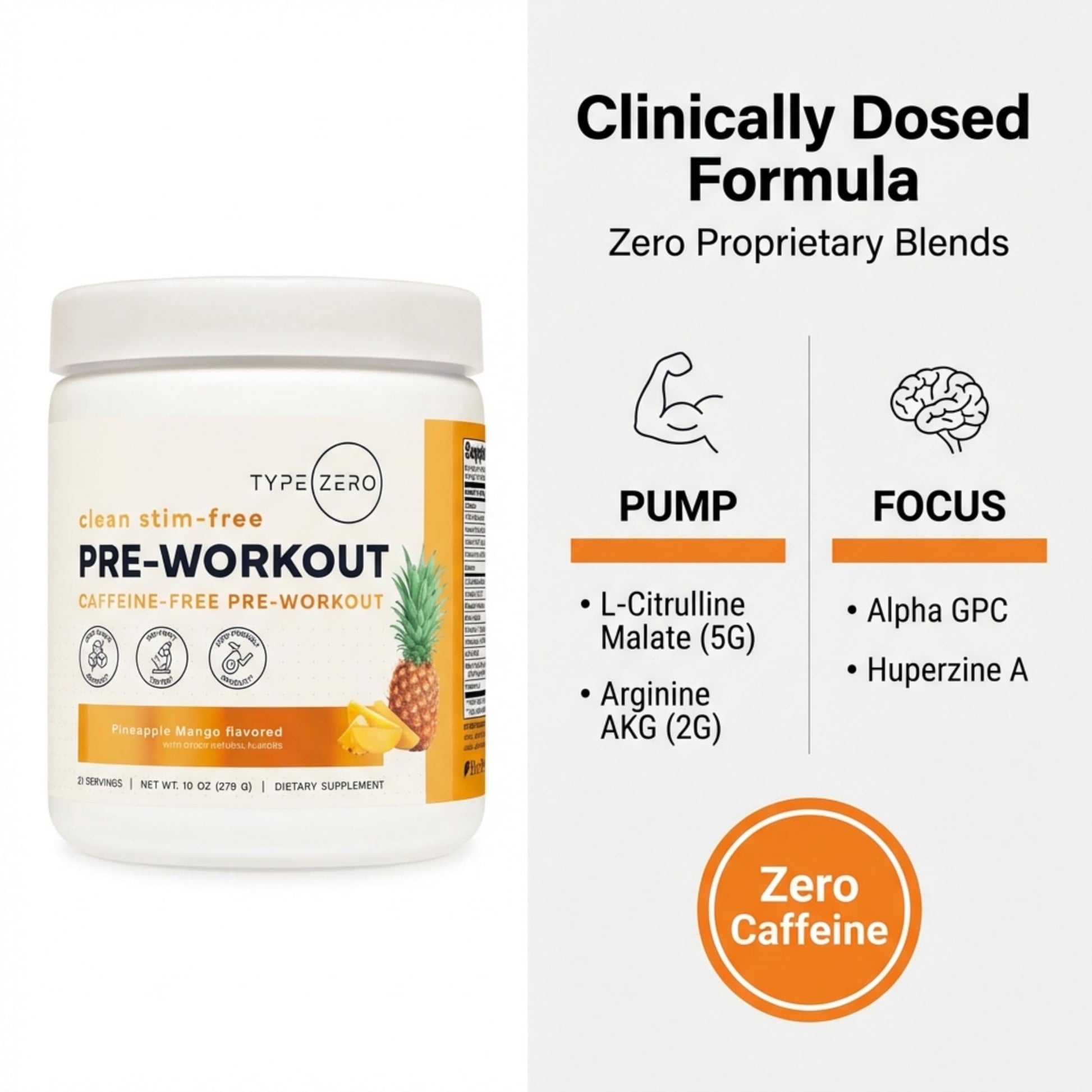 Type Zero Clean Stim Free Pre Workout Powder + Nitric Oxide Booster with L-Citrulline Malate, Arginine AKG, Beta Alanine - Caffeine & Stimulant Free - Pineapple Mango Flavor, 21 Servings Type Zero buy supplements canada