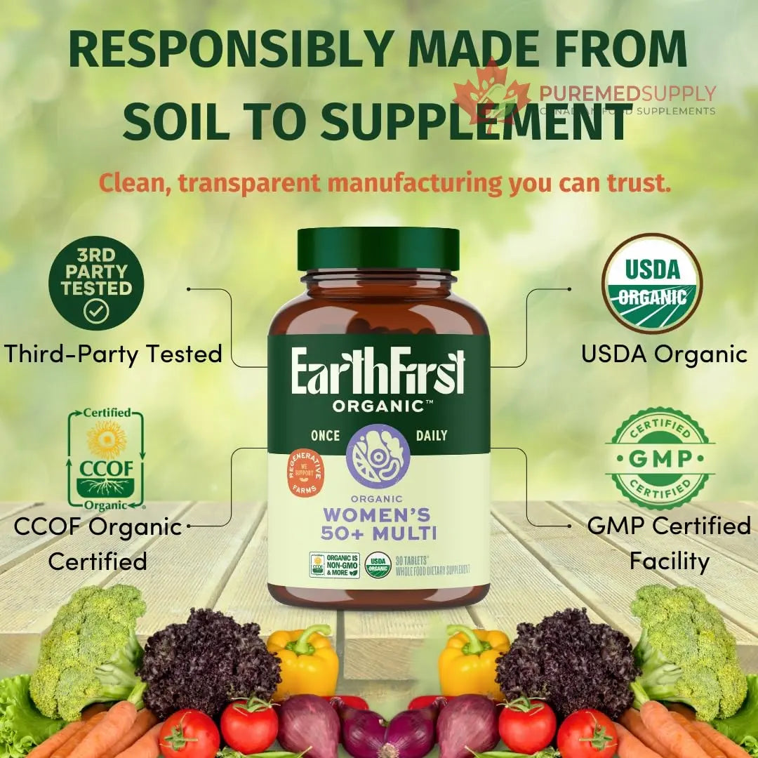 EarthFirst Organic Women's & Men's 50+ Once Daily Multi Bundle,19 Vitamins from Herbs & Superfoods, 30 Count EarthFirst Organic buy supplements canada