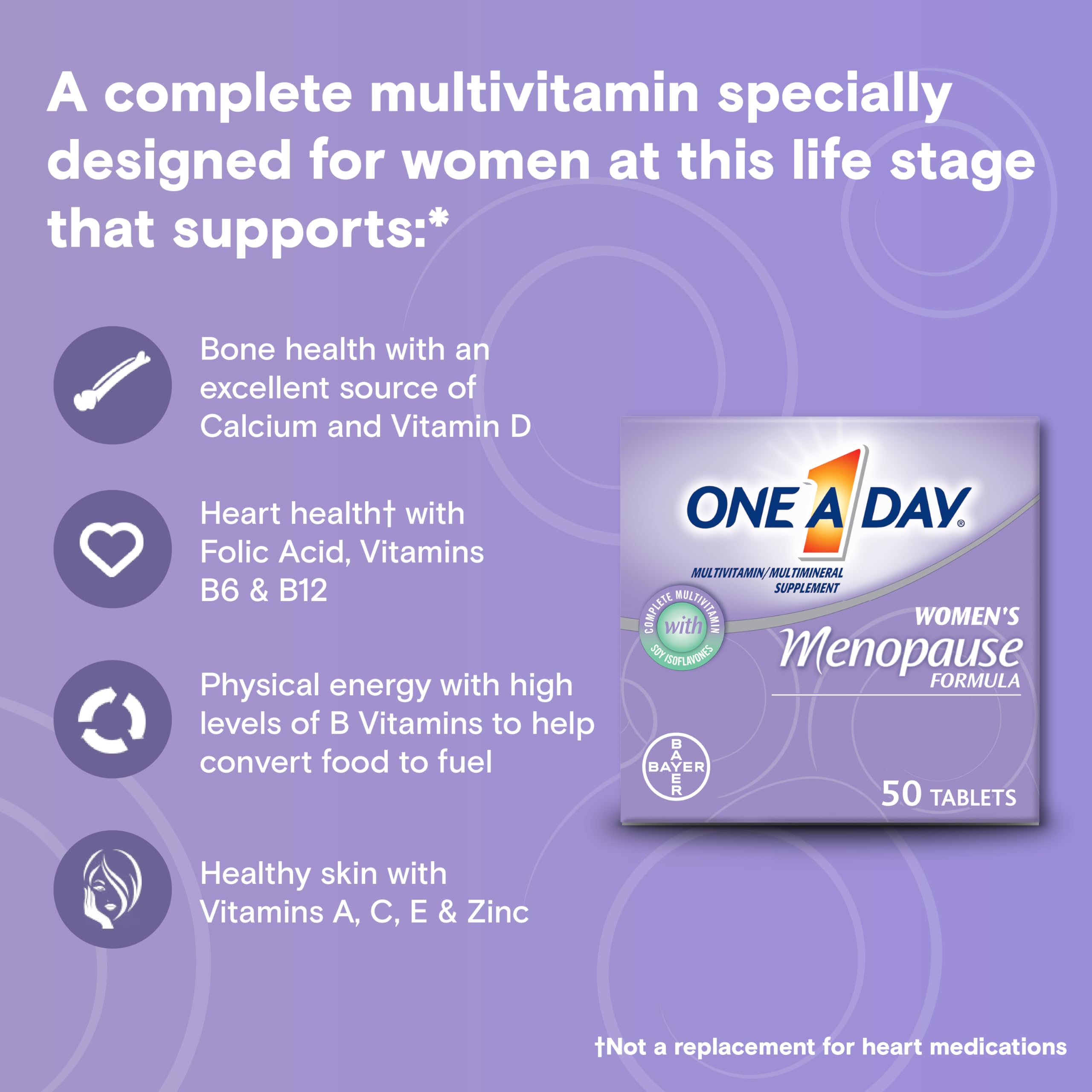 One A Day Women's Menopause Multivitamin with Vitamin A, Vitamin C, Vitamin D, Vitamin E and Zinc for Immune Health Support, Bone health, 50 Count (Packaging May Vary) ONE A DAY buy supplements canada