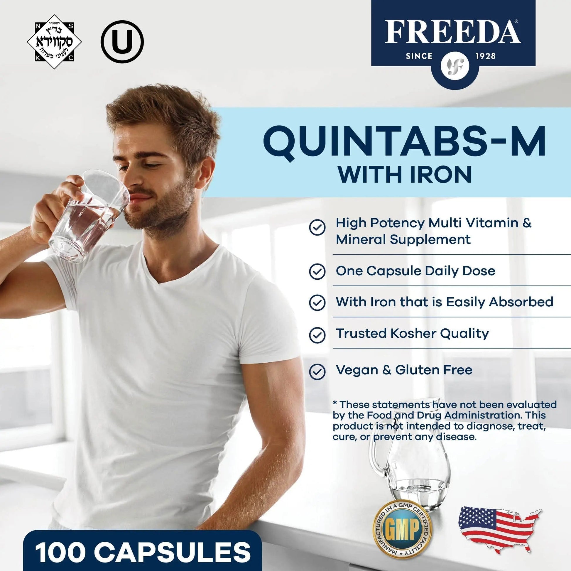 FREEDA Multivitamin One Daily – Quintabs-M with Iron – Kosher Multi Vitamins Supplements for Women Health - Multivitamins for Women & Iron FREEDA buy supplements canada