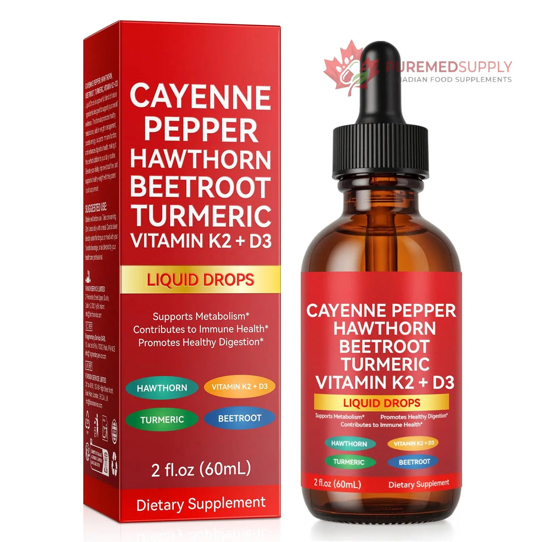Cayenne Pepper Drops, Cayenne Pepper Extract with Herbal Blend - Includes Hawthorn, Beet Root & Turmeric (1Pack) WHLH & WELL-BEING buy supplements canada