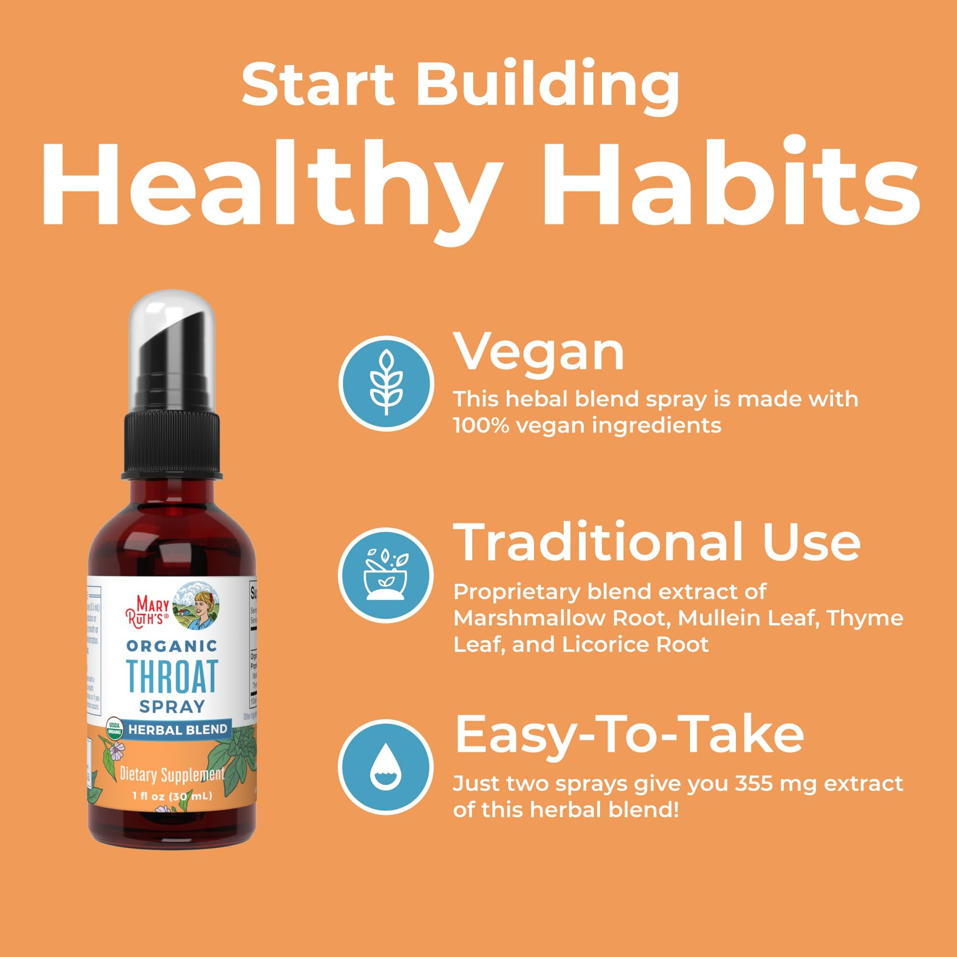 MaryRuth Organics USDA Organic Throat Spray with Mullein Leaf | Marshmallow Root & Licorice Root & Thyme Leaf | 4 Herbal Blend | Non-GMO | Vegan | Gluten Free | 1 Fl Oz | Up to 100 Servings MARYRUTH'S buy supplements canada