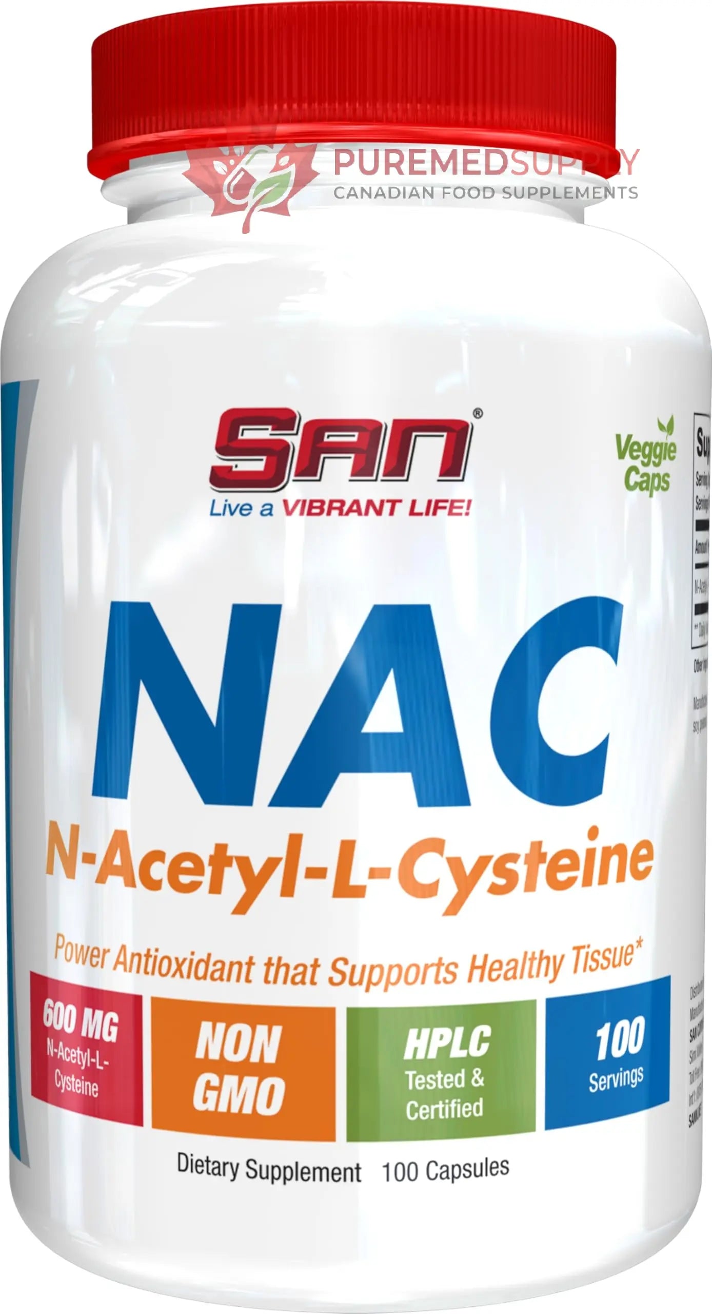 SAN N-Acetyl-L-Cysteine (NAC), Immune, Respiratory, Liver Health, NAC 600 mg, Potent antioxidant Support, Free-radicals, Easy to Absorb, 100 Capsules SAN buy supplements canada