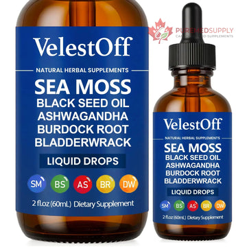 Velestoff Irish Seamoss Thyroid Hormone Regulator, Velestoff Thyroid Support Drops | Sea Moss, Black Seed Oil, Ashwagandha, Burdock Root, Bladderwrack, Hormone Balance & Support - 2 FL.OZ (1 Pcs) Velestoff buy supplements canada