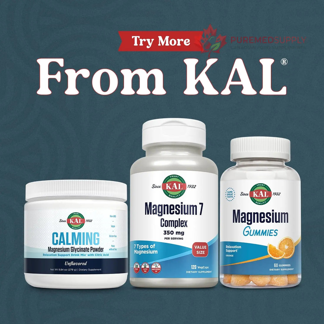 KAL Magnesium Complex 7 - Total Complex with Magnesium Glycinate, Citrate, Malate and More - Relaxation and Whole Body Support Supplements - Vegan, 60-Day Guarantee - 60 Servings - 120 VegCaps KAL buy supplements canada