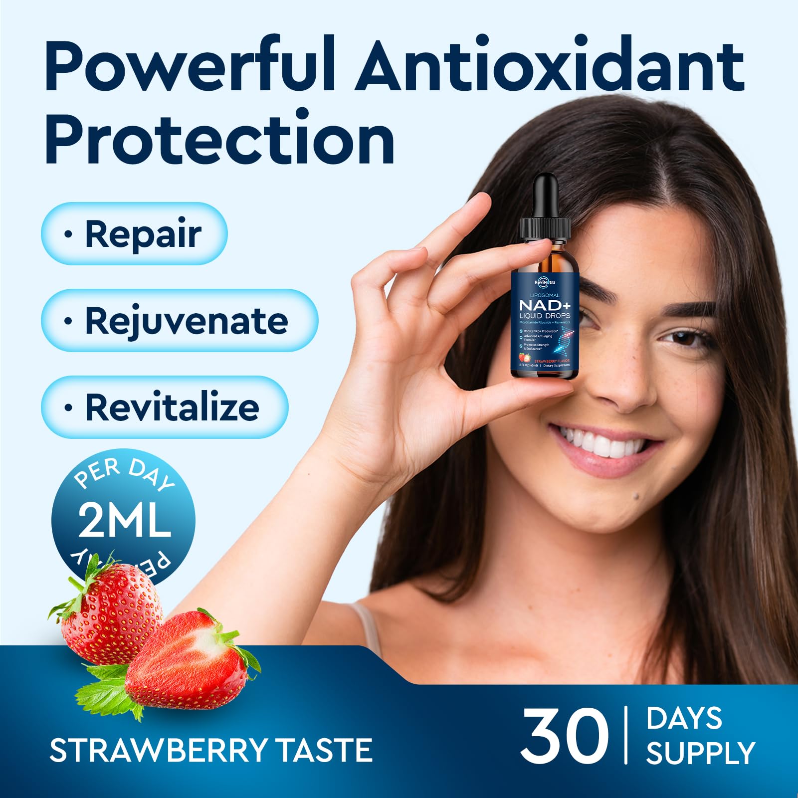 Liposomal NAD+ Liquid Supplement, Nad Resveratrol Supplement for Women & Men, Nicotinamide Riboside with PQQ, CoQ10, Quercetin for Anti-Aging, Brain, Cellular Energy Health, Strawberry Flavor, 2 Fl Oz ReviNutra buy supplements canada