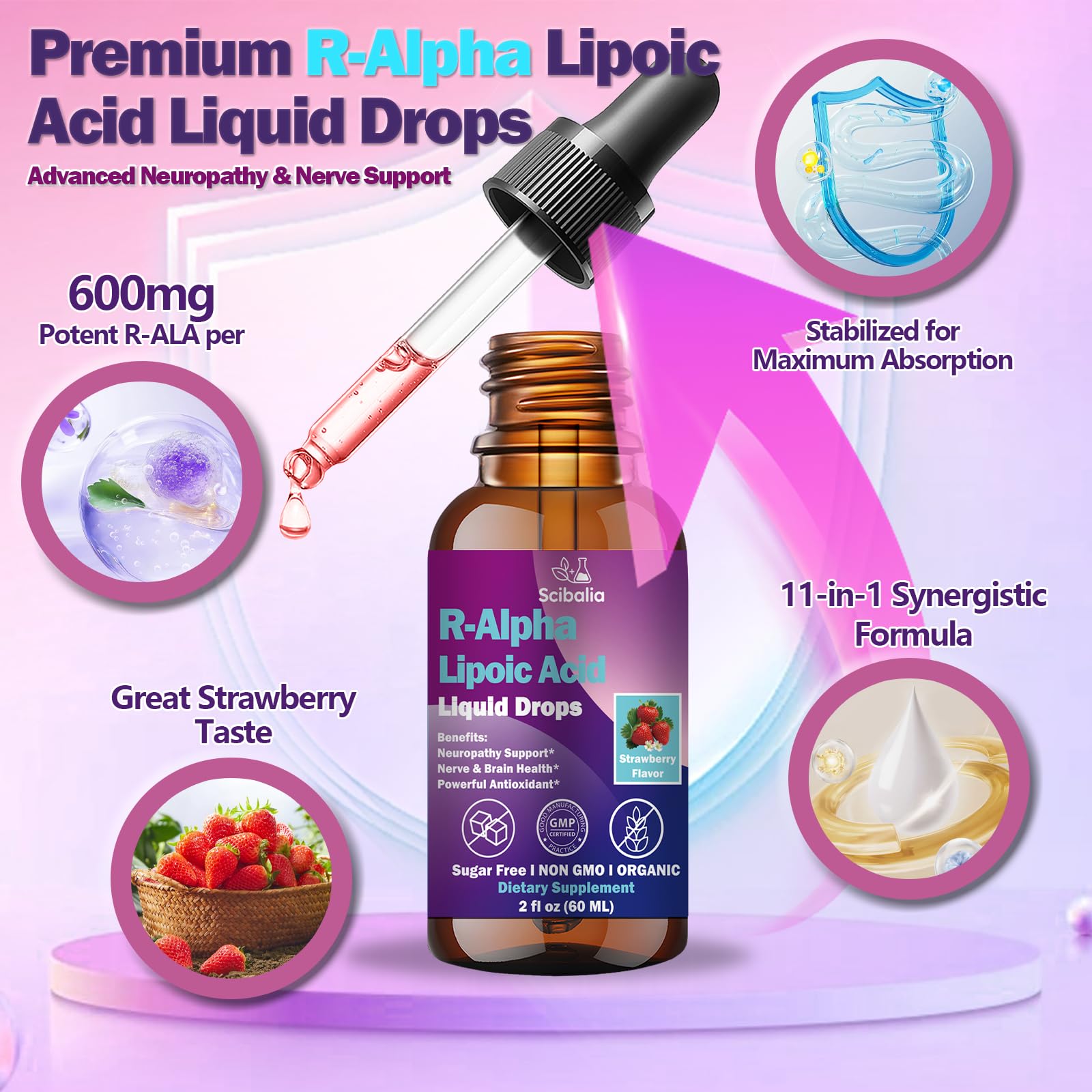R Alpha Lipoic Acid 600mg Liquid Drops for Neuropathy, Advanced 11-in-1 Stabilized R-ALA Supplement w. Benfotiamine Acetyl L-Carnitine Vitamin C E for Antioxidant Nerve Brain Energy Health Non GMO Scibalia buy supplements canada