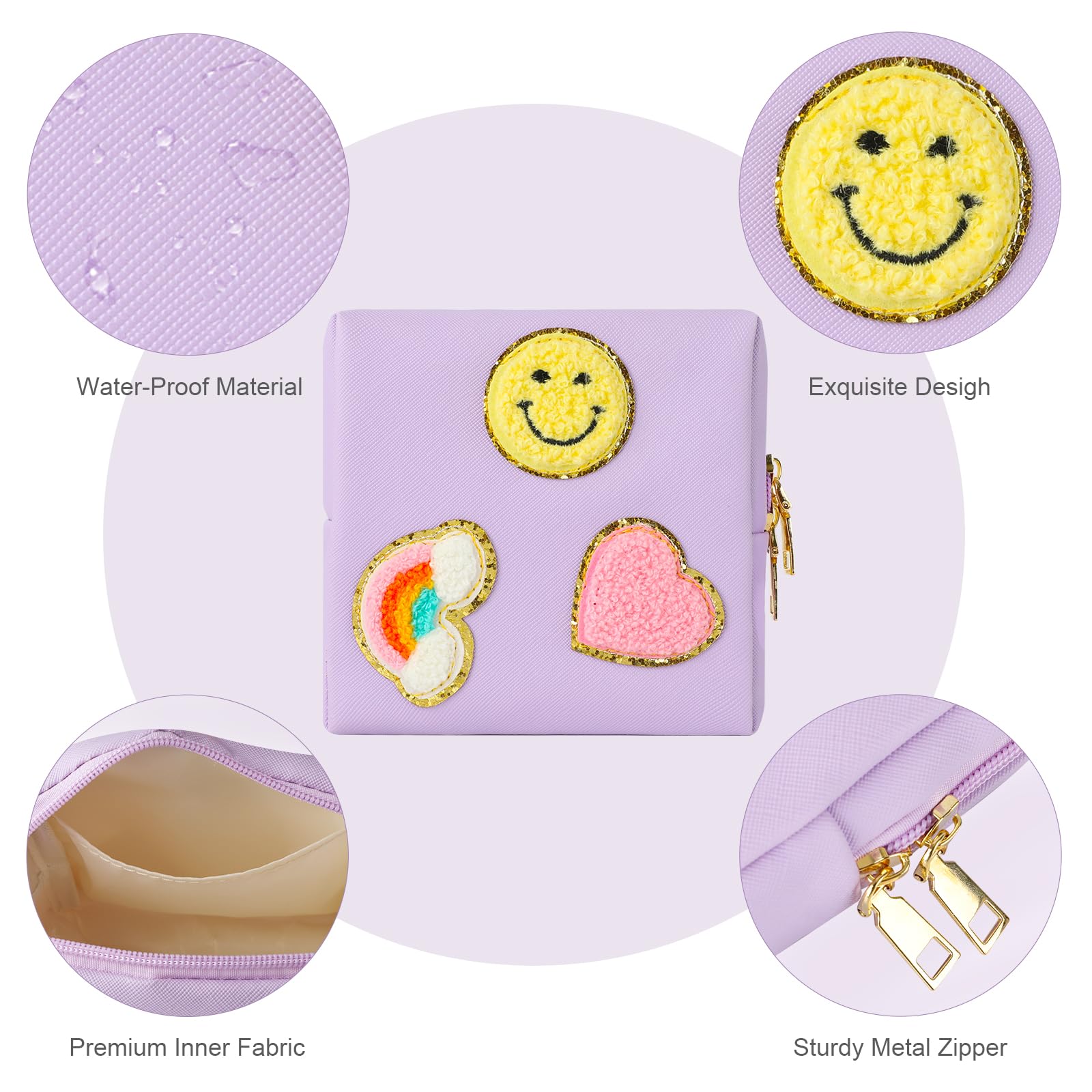 Preppy Patch Period Bag for Teen Aged Girls, Sanitary Napkin Storage Bag, Functional PU Leather Sanitary airogym buy supplements canada