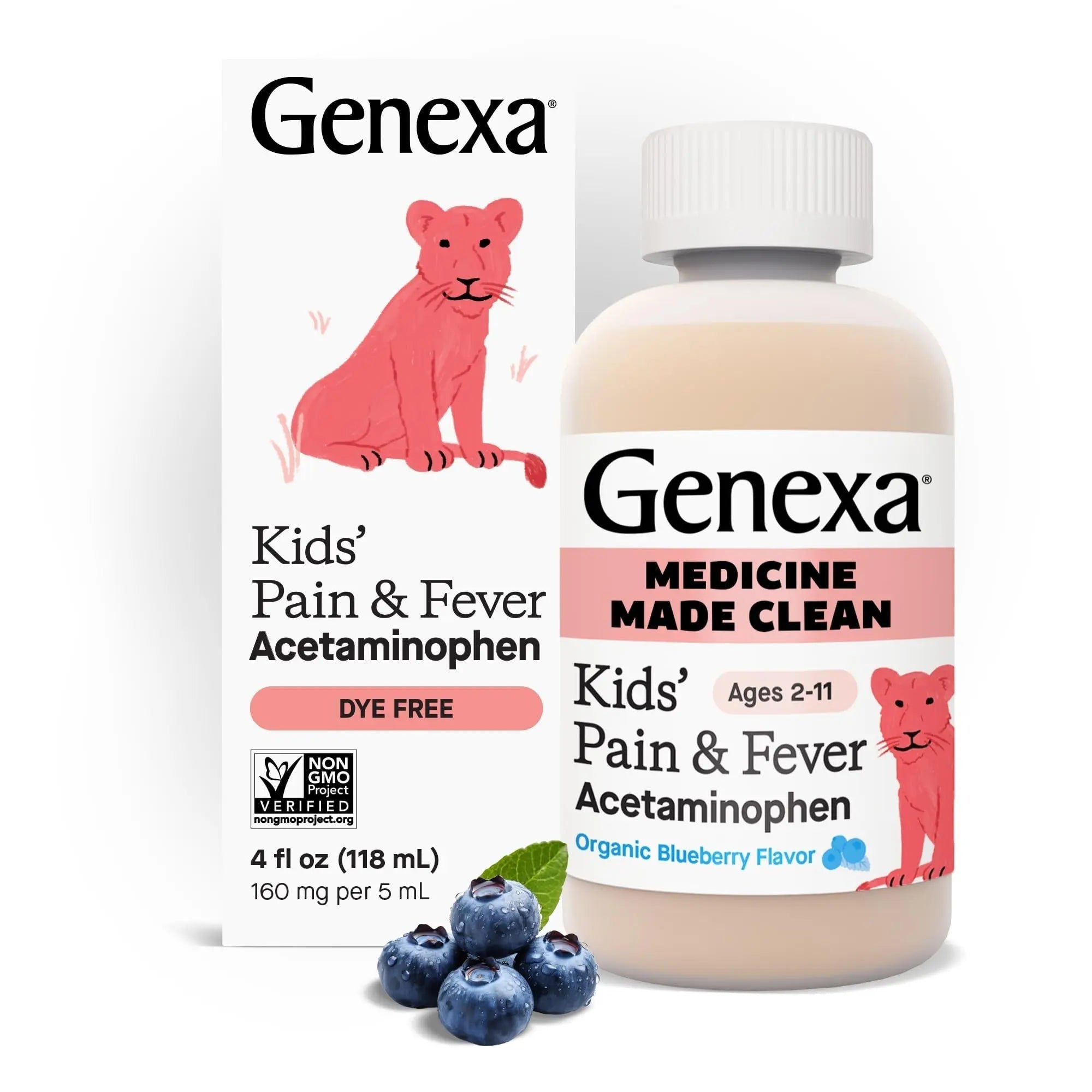 Genexa Children's Clean Acetaminophen | Pediatrician Preferred Ingredients | Pain & Fever Reducer for Kids | Dye Free, 0% Artificial Additives | Ages 2-11, Delicious Organic Blueberry Liquid, 4 fl oz Genexa buy supplements canada