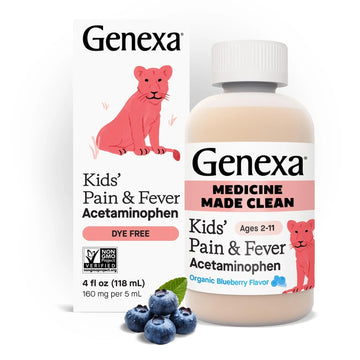 Genexa Children's Clean Acetaminophen | Pediatrician Preferred Ingredients | Pain & Fever Reducer for Kids | Dye Free, 0% Artificial Additives | Ages 2-11, Delicious Organic Blueberry Liquid, 4 fl oz Genexa buy supplements canada