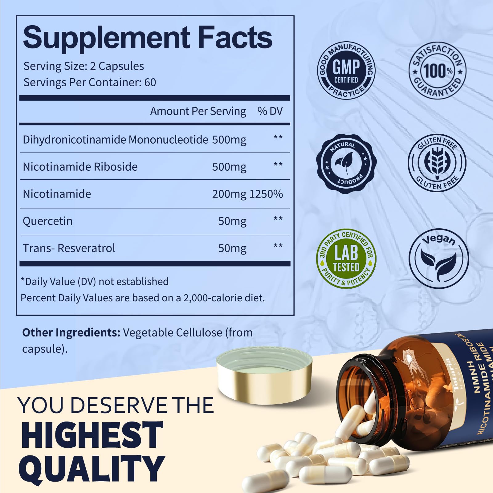 Totaria NMNH 500mg (Dihydronicotinamide Mononucleotide), Premium NMN Alternative Supplement w/Niacinamide (Vitamin B3), Quercetin, Trans-Resveratrol, for NAD+, Skin Cell, Anti-Aging & Energy, 120 Ct Totaria buy supplements canada