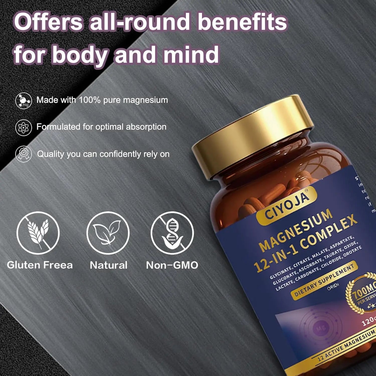 12 in 1 Magnesium Complex 700mg: Magnesium Supplement with Glycinate, Citrate, Malate, Taurate, High Absorption Magnesium for Sleep, Muscle Recovery, Nerve & Heart Support, Vegan, 120 Capsules CIYOJA buy supplements canada