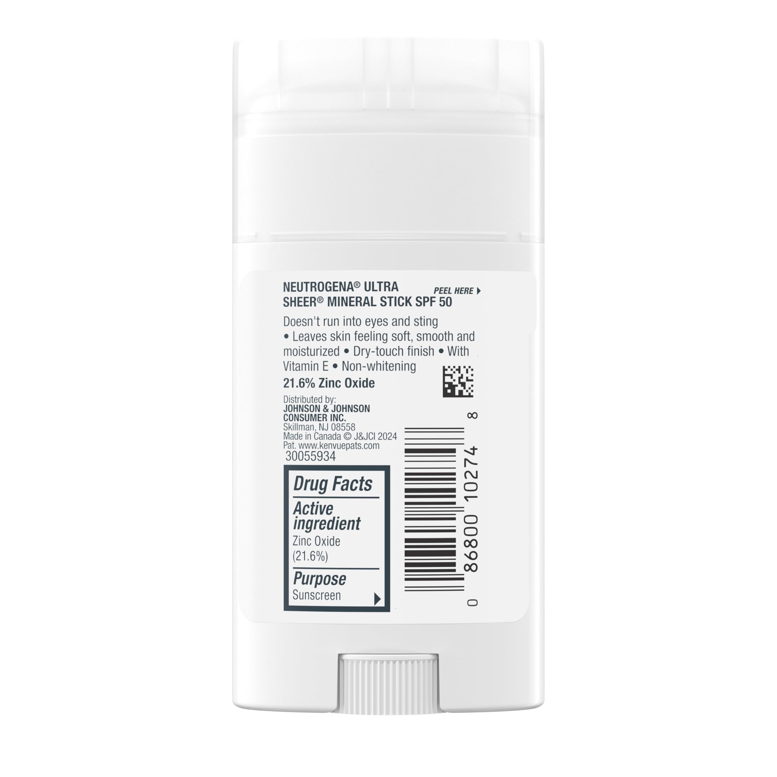 Neutrogena Ultra Sheer Dry Touch SPF 50 Mineral Sunscreen Stick for Sensitive Skin, Zinc Oxide, Body & Face Sunscreen Neutrogena buy supplements canada