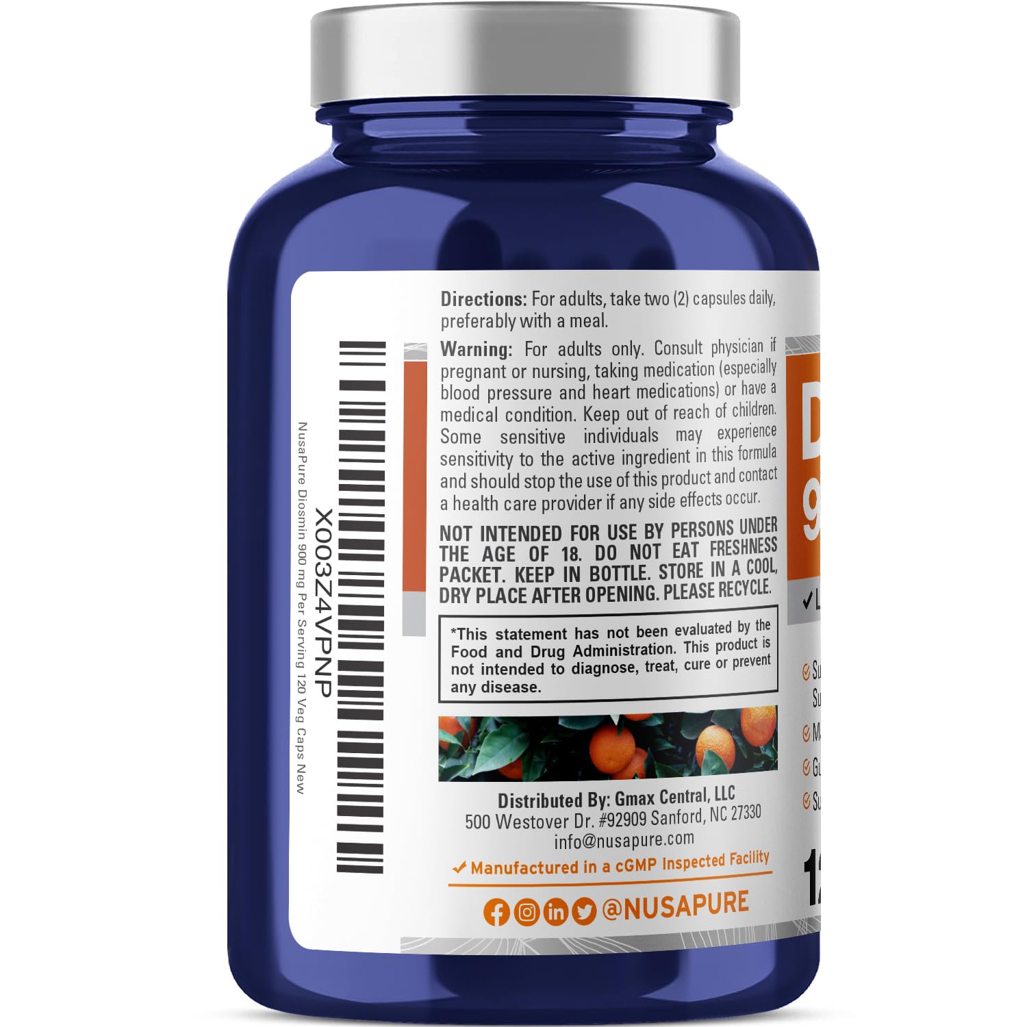 NusaPure Diosmin 900mg per Serving 120 Veggie Caps (Non-GMO, Vegan) NusaPure buy supplements canada