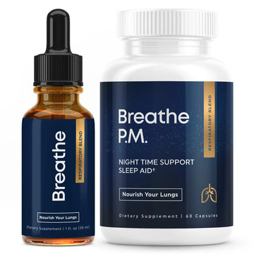 BREATHE & BREATHE PM Bundle - 60 Caps & 1 fl.oz. Mullein Drops for Lungs & Airways: Peppermint, Thyme, & Mullein Leaf Extract for Lungs Detox for Smokers - Clear Mucus & Breathe - GMO-Free & USA-Made Herbal Tea Therapy buy supplements canada