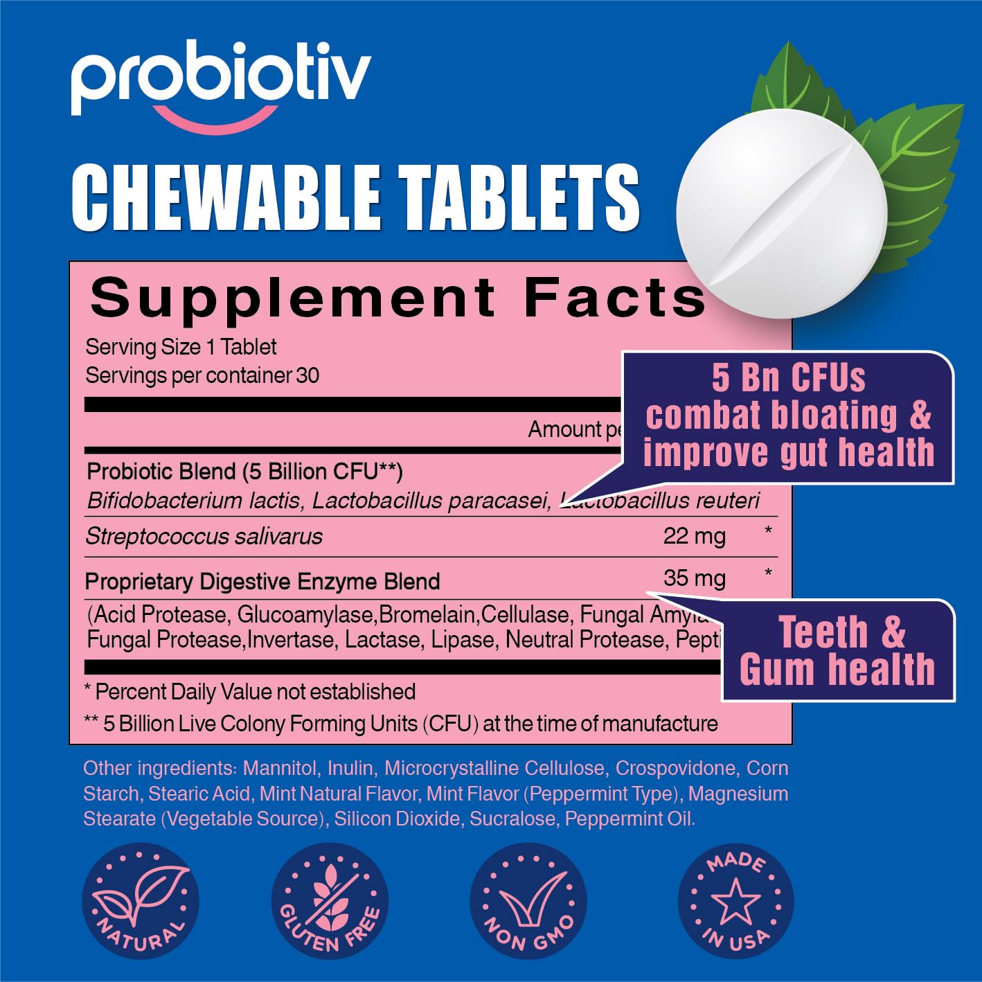 Probiotiv Chewable Probiotics for Daily Bloating w/ 5 Billion CFU – “Two-in-One Combo” Probiotiv buy supplements canada