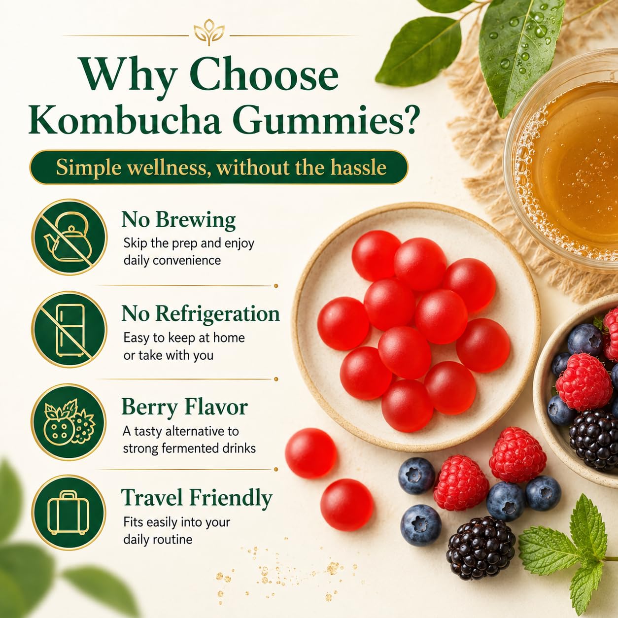 PRIMEHAVEN Probiotic Kombucha Gummies - Prebiotics, Probiotics, Postbiotics, Fiber Supplement, Slippery Elm, Dandelion Root, for Bloating, Gut Health PRIMEHAVEN buy supplements canada