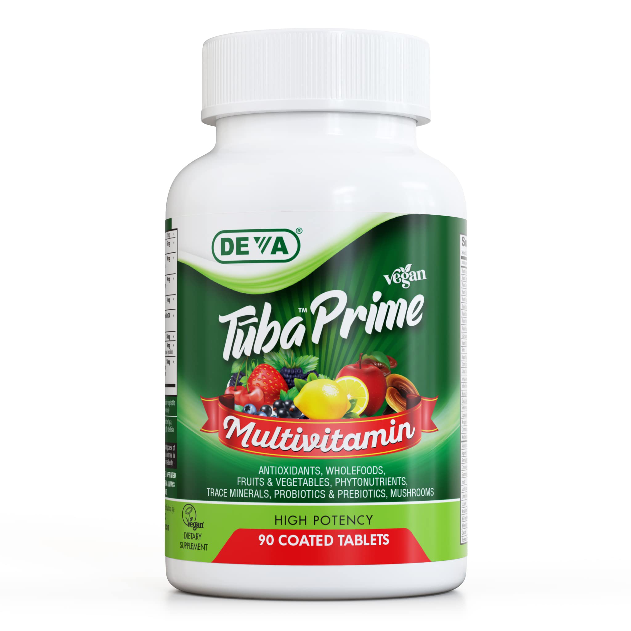 DEVA Tuba Prime Vegan Multivitamin - High-Potency Vitamin and Mineral Dietary Supplement - Antioxidants, Fruit and Vegetable Blend, Super Mushrooms, Probiotics, Prebiotics, Seeds, Herbs - 90 Tablets DEVA buy supplements canada
