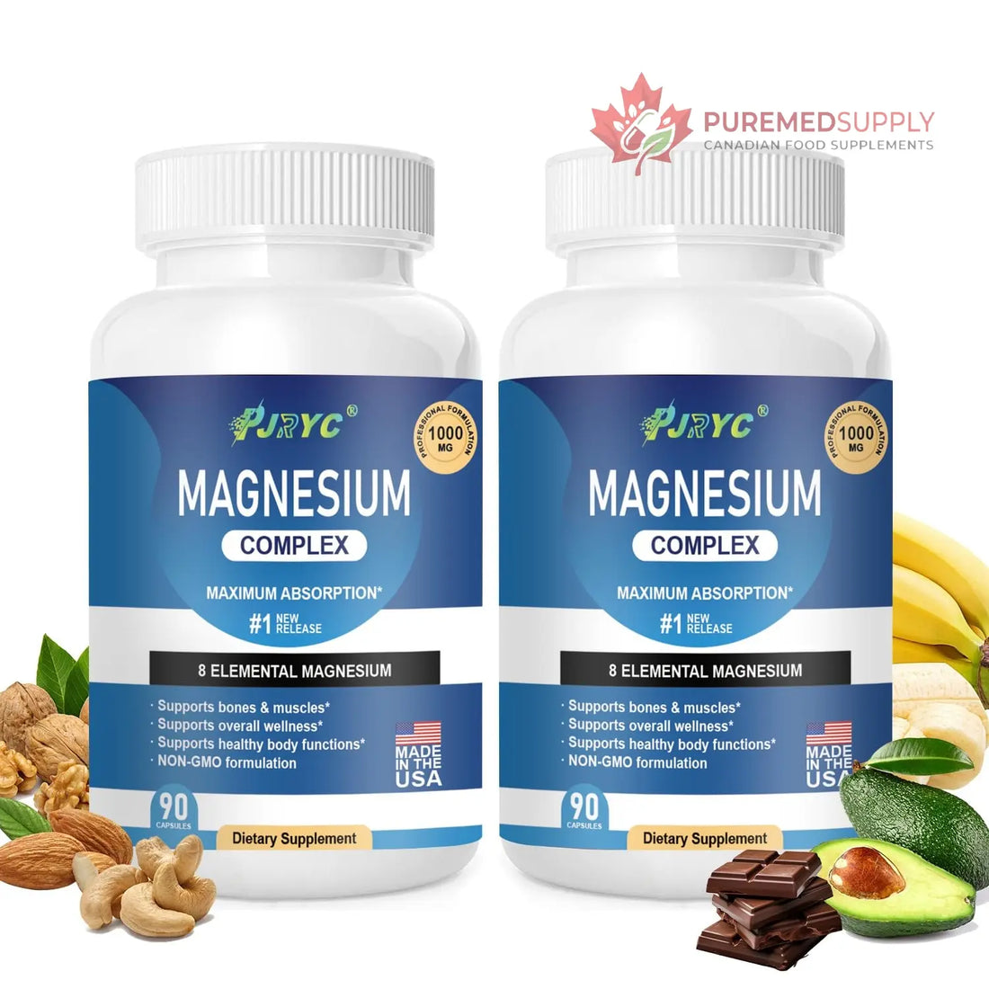 Magnesium Complex Supplement - 1000mg with 8 Magnesium Forms: Glycinate, Citrate, Malate, Taurate & Orotate - Supports Muscle Function, Bone Strength & Relaxation - Vegan, Non-GMO - 180 Capsules PJRYC buy supplements canada