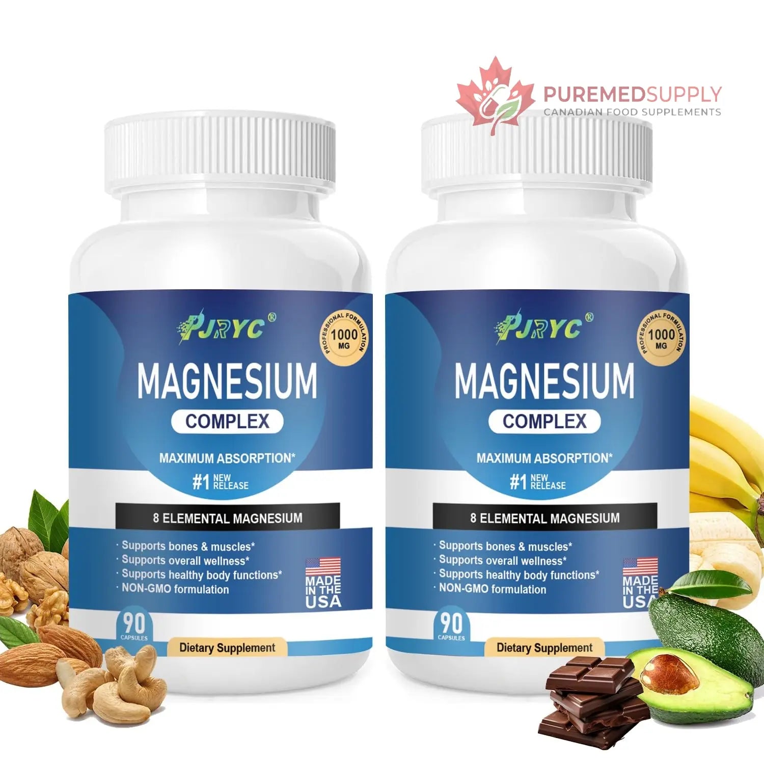 Magnesium Complex Supplement - 1000mg with 8 Magnesium Forms: Glycinate, Citrate, Malate, Taurate & Orotate - Supports Muscle Function, Bone Strength & Relaxation - Vegan, Non-GMO - 180 Capsules PJRYC buy supplements canada