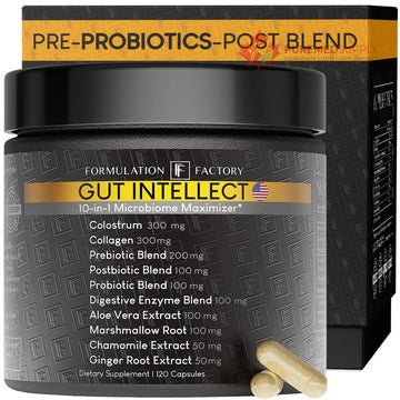 Formulation Factory Probiotics for Women & Men - Gut Intellect 10-in-1 Digestive Enzymes with Prebiotics and Postbiotics - Total Gut Health Supplement - 120 Capsules, 2 Month Supply Formulation Factory buy supplements canada