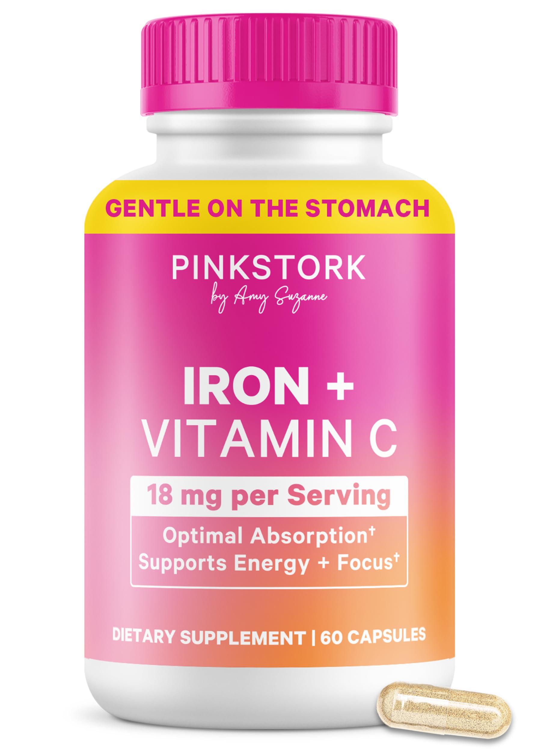 Pink Stork Iron for Women – 18 mg Non-Constipating Iron Bisglycinate + Vitamin C for Optimal Absorption – Energy, Focus, & Oxygen Supply – PMS, Pregnancy, Postpartum & Perimenopause - 60 Capsules Pink Stork buy supplements canada